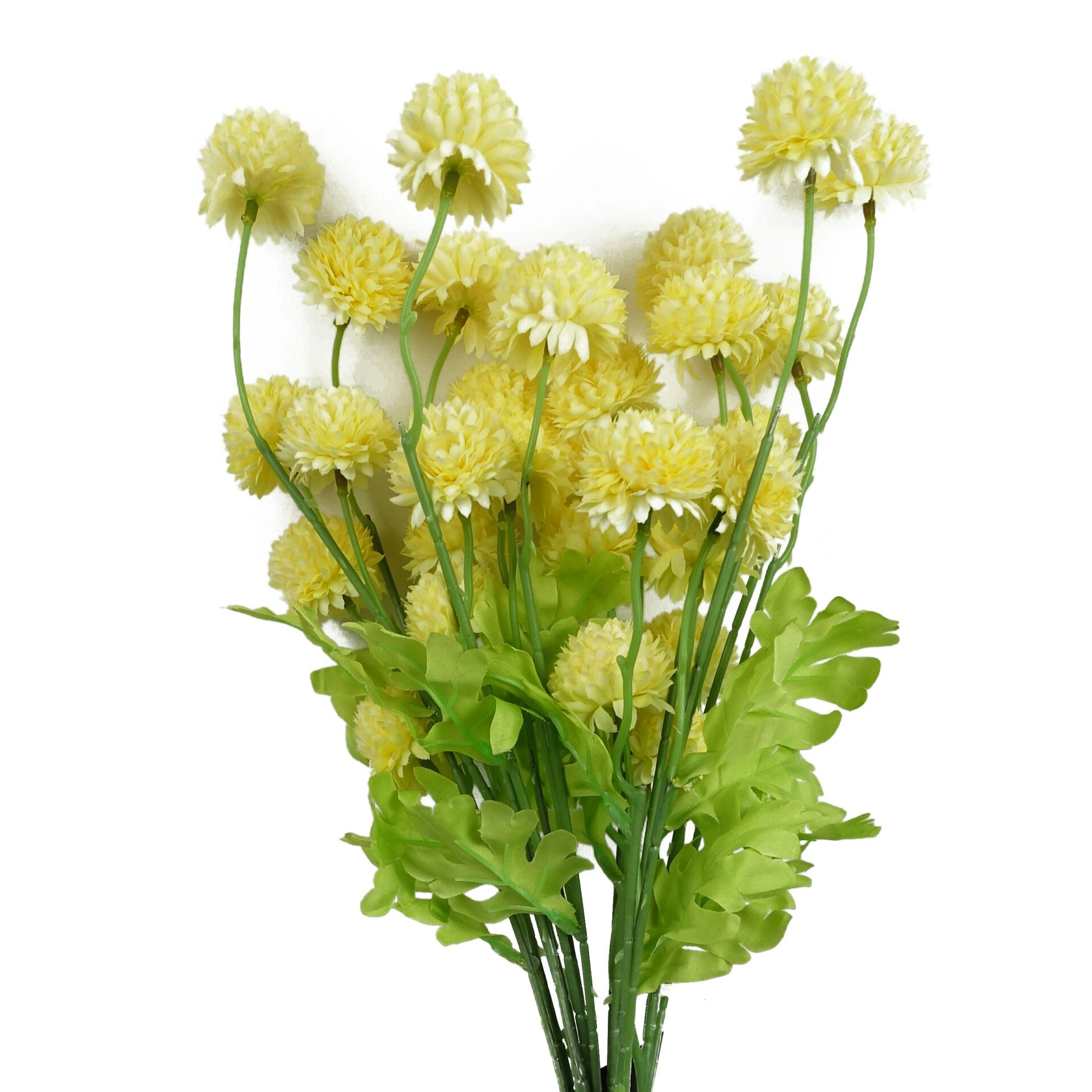 Leaf Yellow Pack Of 6 X Dahlia Pompom Artificial Stem - 6 X Dahlia Pompom - 50Cm