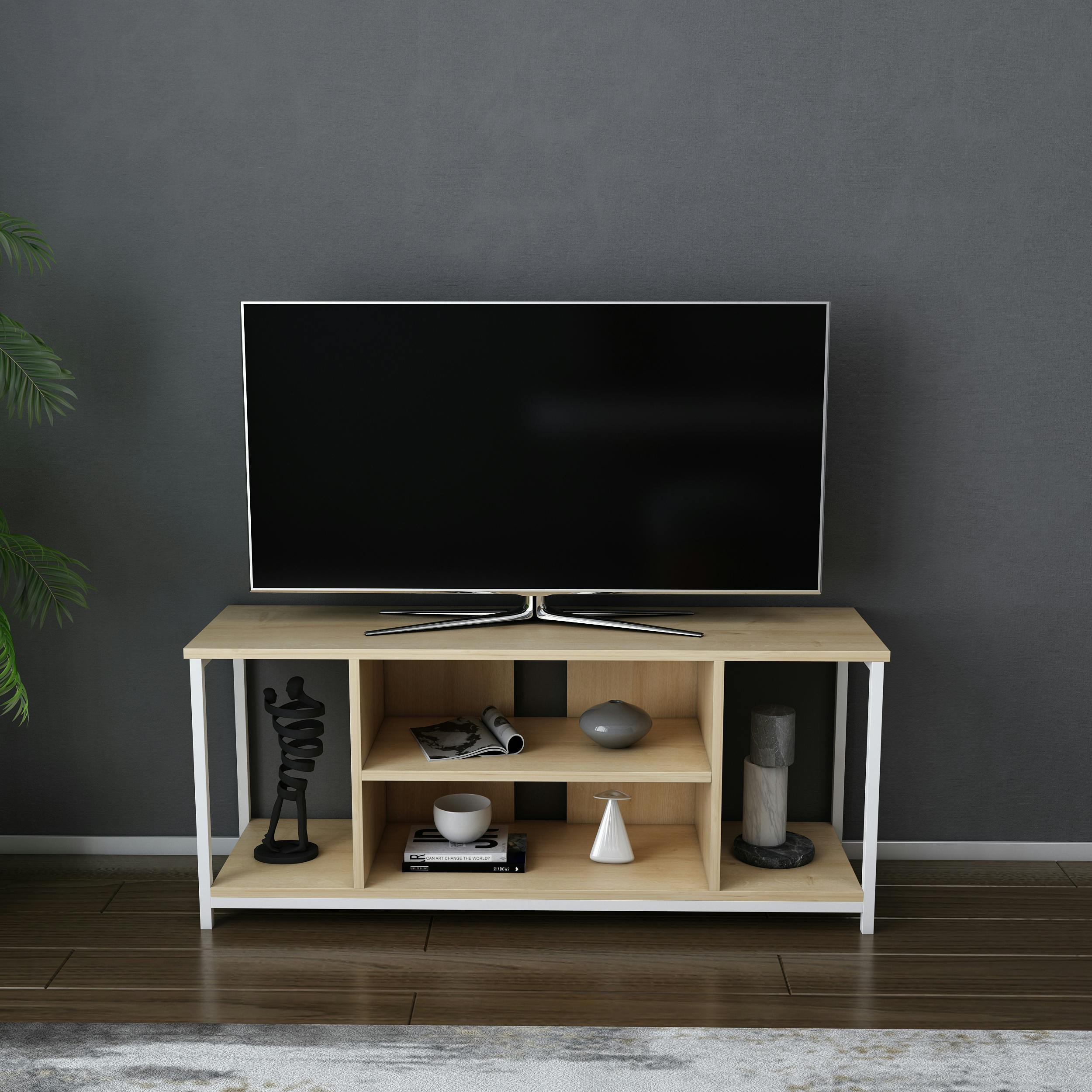 Decorotika White Rinaldo Modern Tv Stand Tv Cabinet For Tv's Up To 55" - Oak