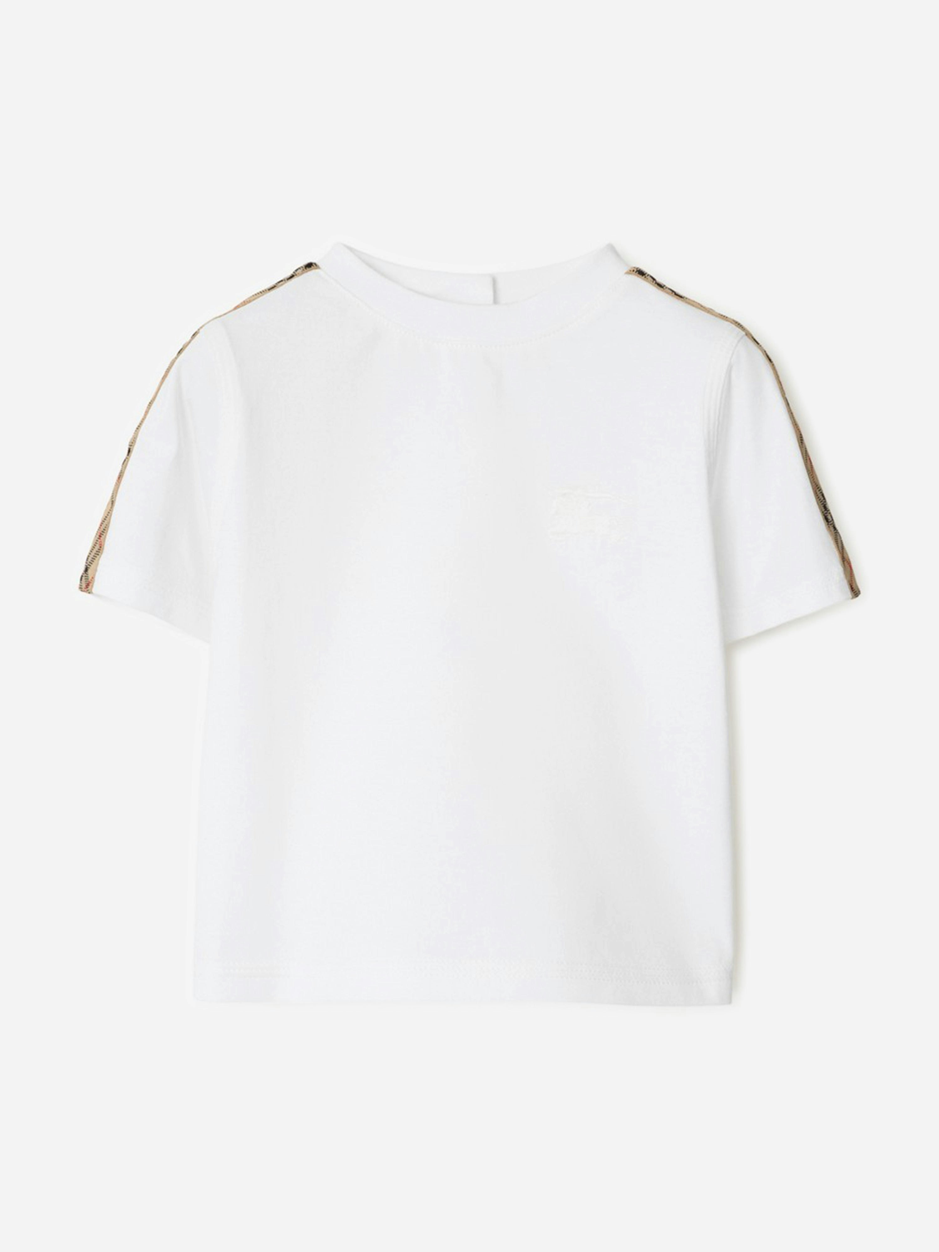 Burberry Kids Girls White Burberry Baby Cedar Check Tape T-Shirt In - 12 Mths