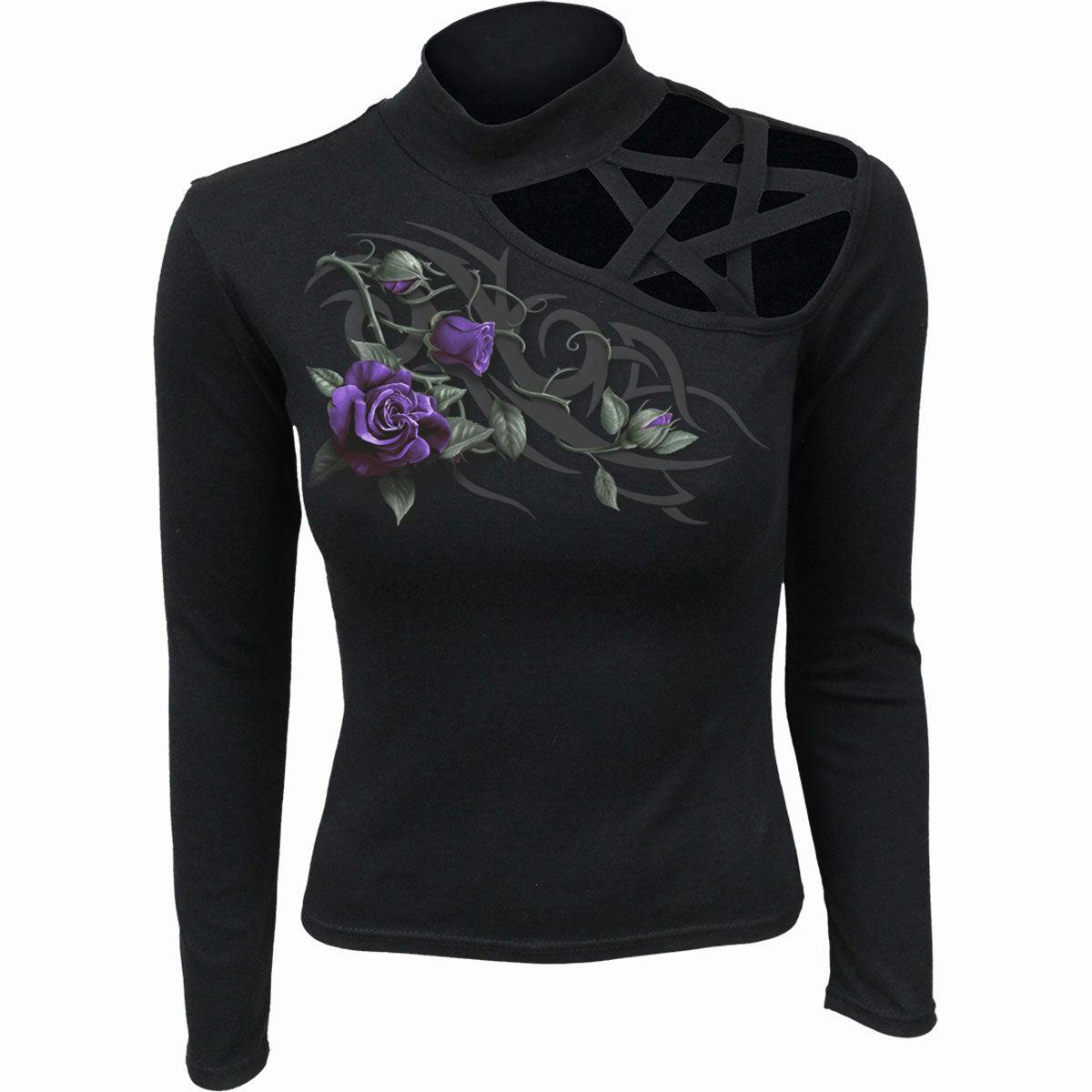 Spiral Direct Red Tribal Rose - Pentagram Shoulder Longsleeve Top - Xxl - Digital - Digital