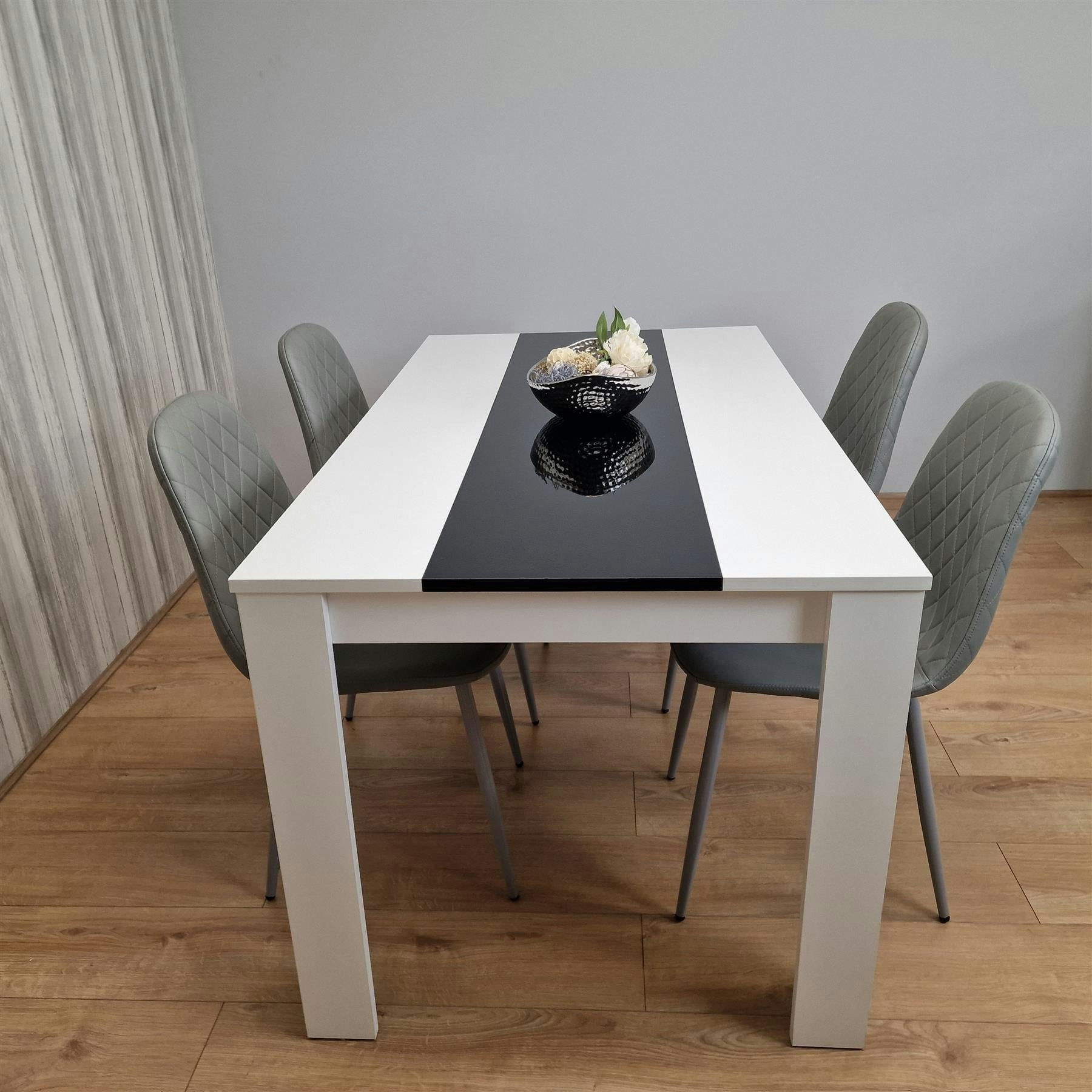 KOSY KOALA Dining Table Set White & Black Table With 4 Grey Gem Pattern Chairs Dining Room Furniture in Brown - Image 10