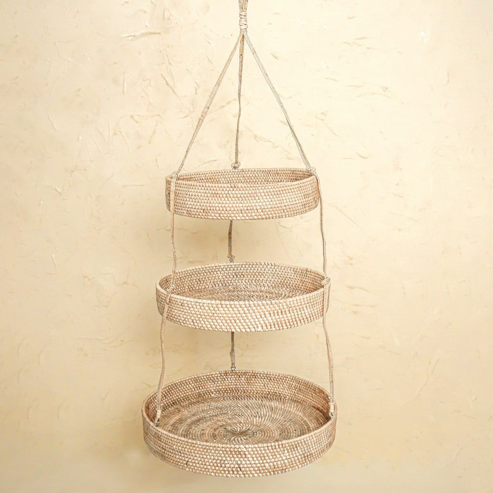 Rackhams White Hanging Basket Rattan - Kitchen Counter Organisation - Wash