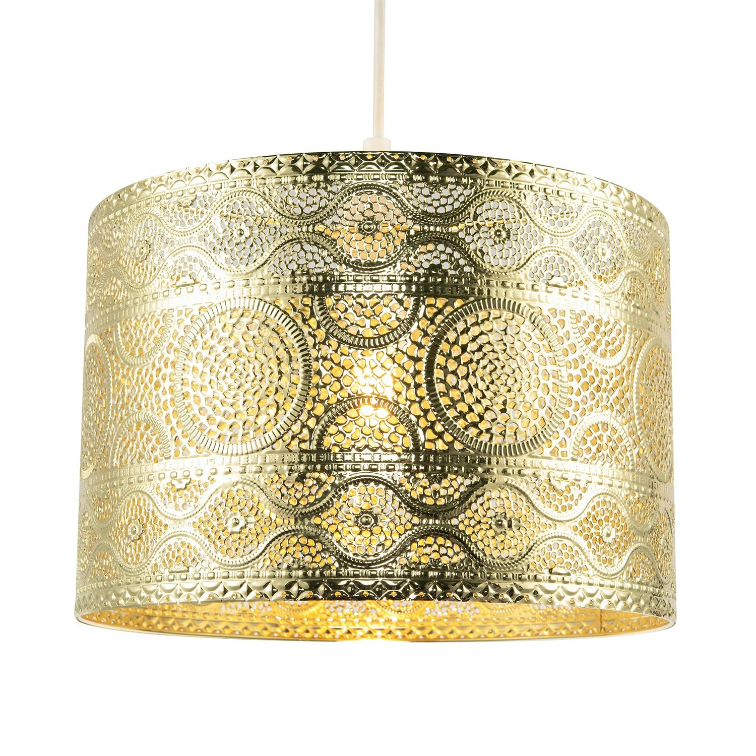 Rackhams Gold/Light Ornate Moroccan Designed Pendant Shade With Wavy Lines And Circles