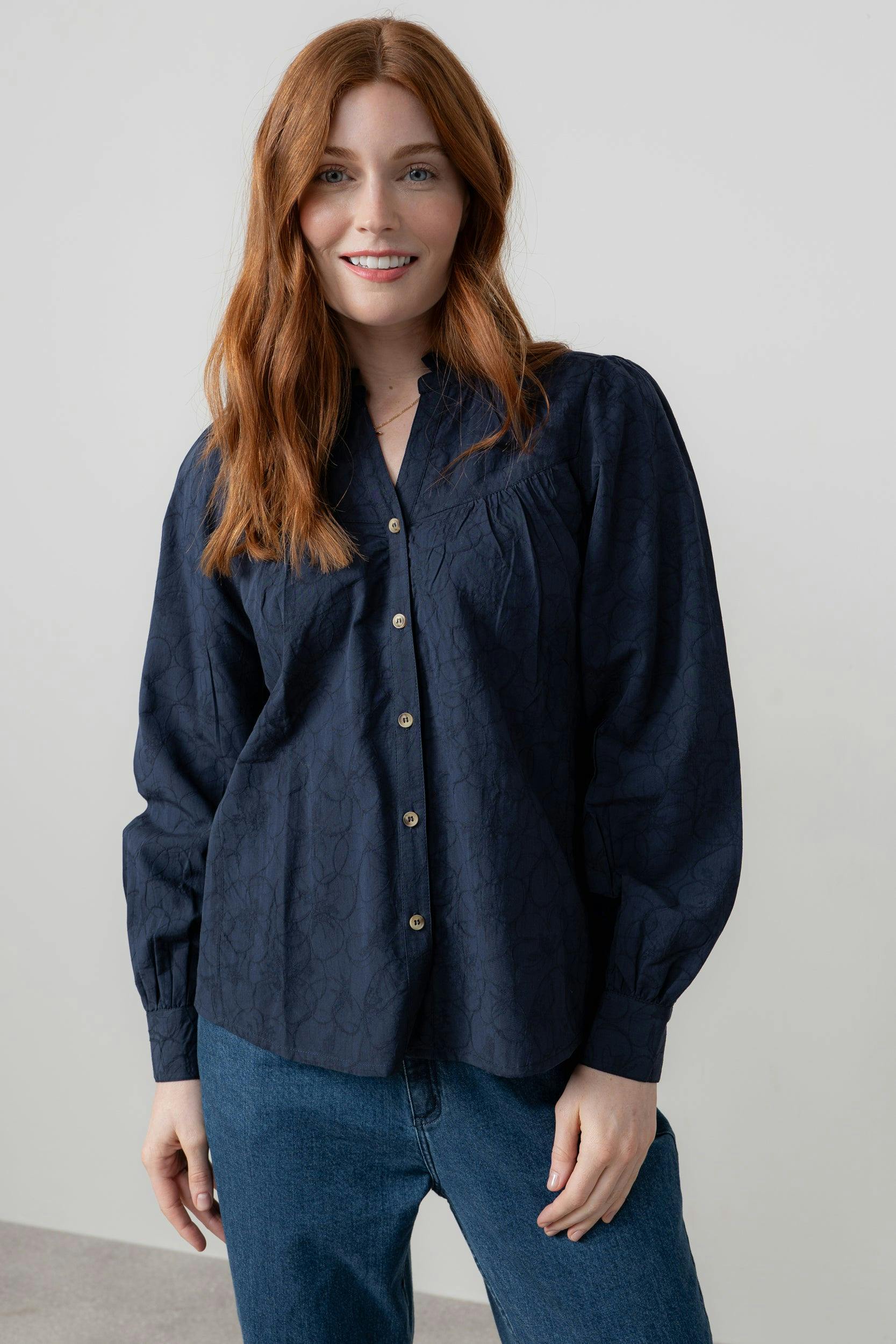 Lily & Me Women's Wayfaring Textured Jacquard Blouse Navy - 10 - Navy