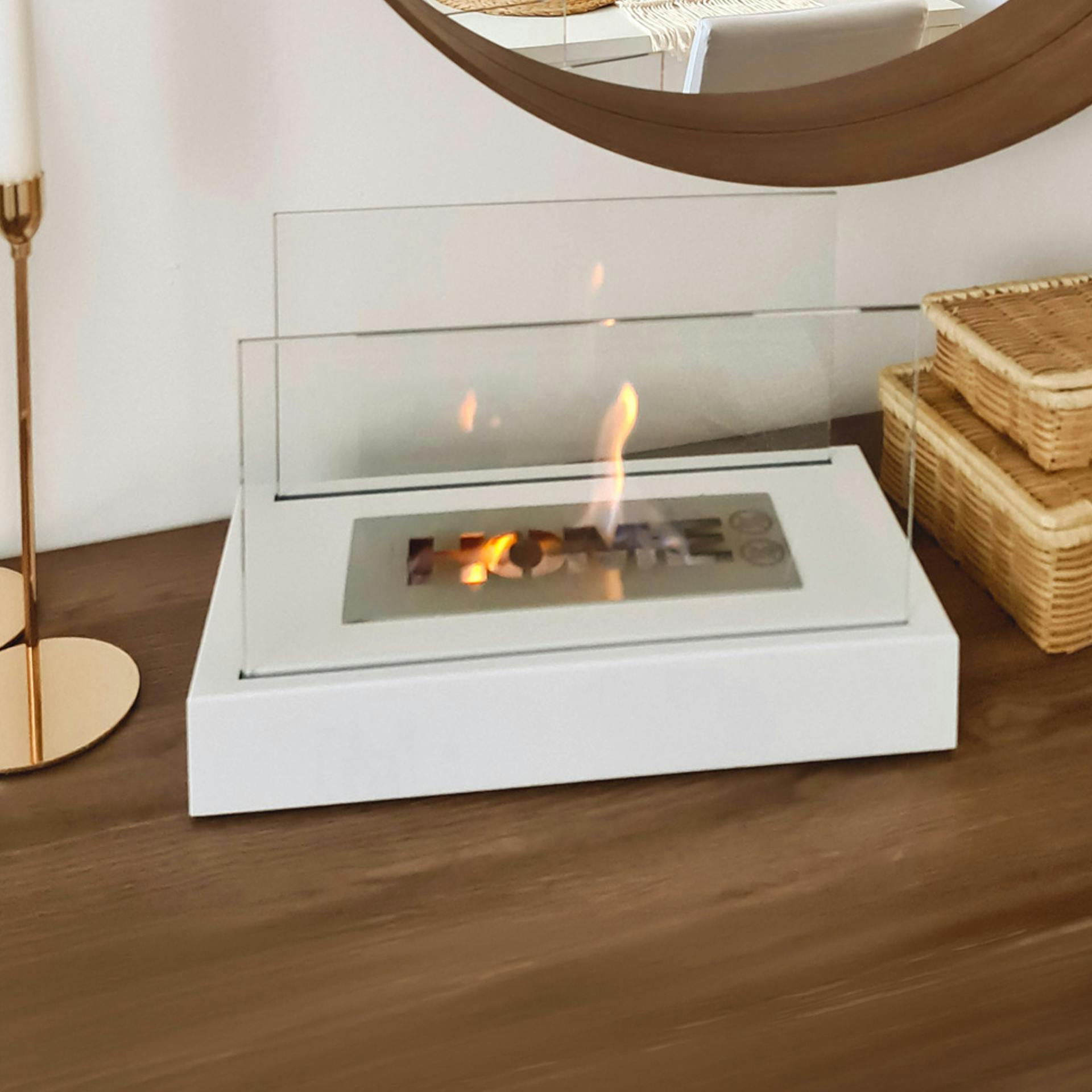 Biofireplacesgmt White Freestanding Bio Fireplace Home Matt Ventless - Powder Coated Steel - Freestanding
