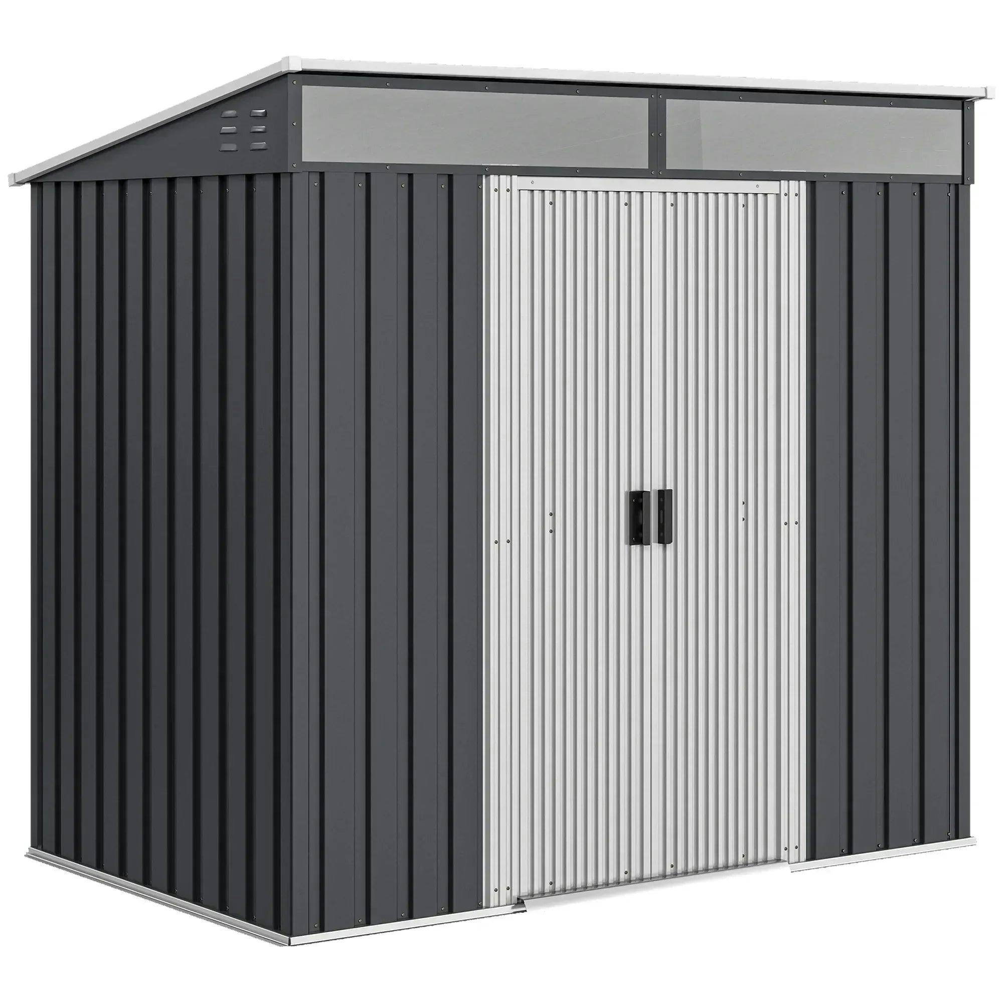 Outsunny 6.5 x 4ft Metal Garden Shed with Foundation - Lockable Storage - Grey - Image 5