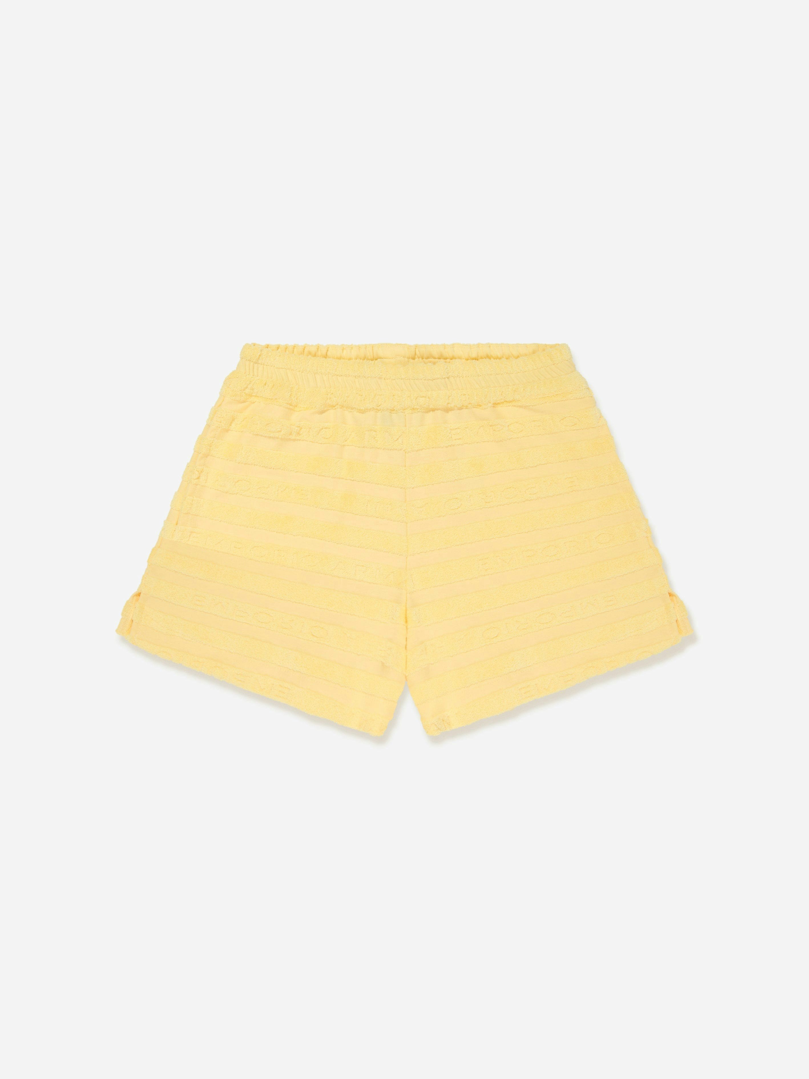 Emporio Armani Girls Yellow Striped Logo Shorts In - 14 Yrs