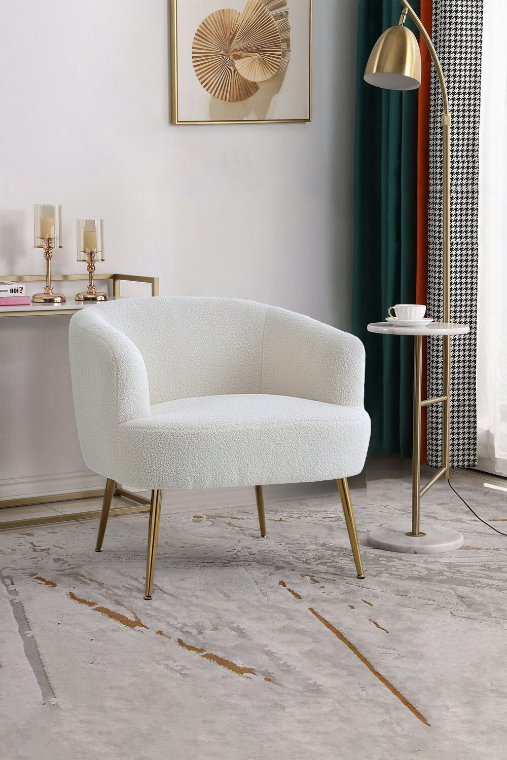 Rackhams White Teddy Fabric Armchair With Metal Legs