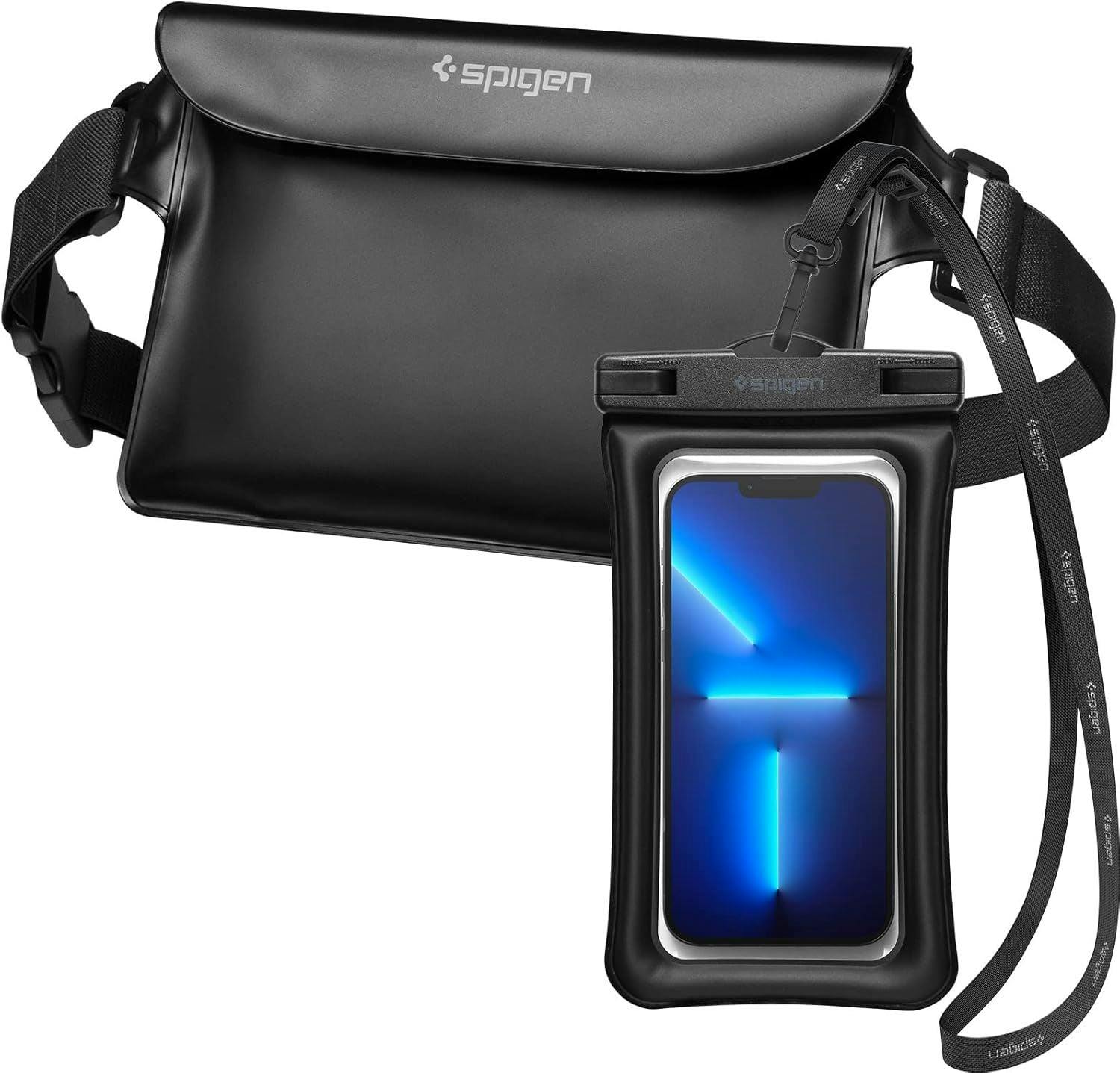 Spigen Black Aqua Shield Waterproof Dry Bag And Waterproof Universal Phone Pouch Up To 6.9" - Amp04533