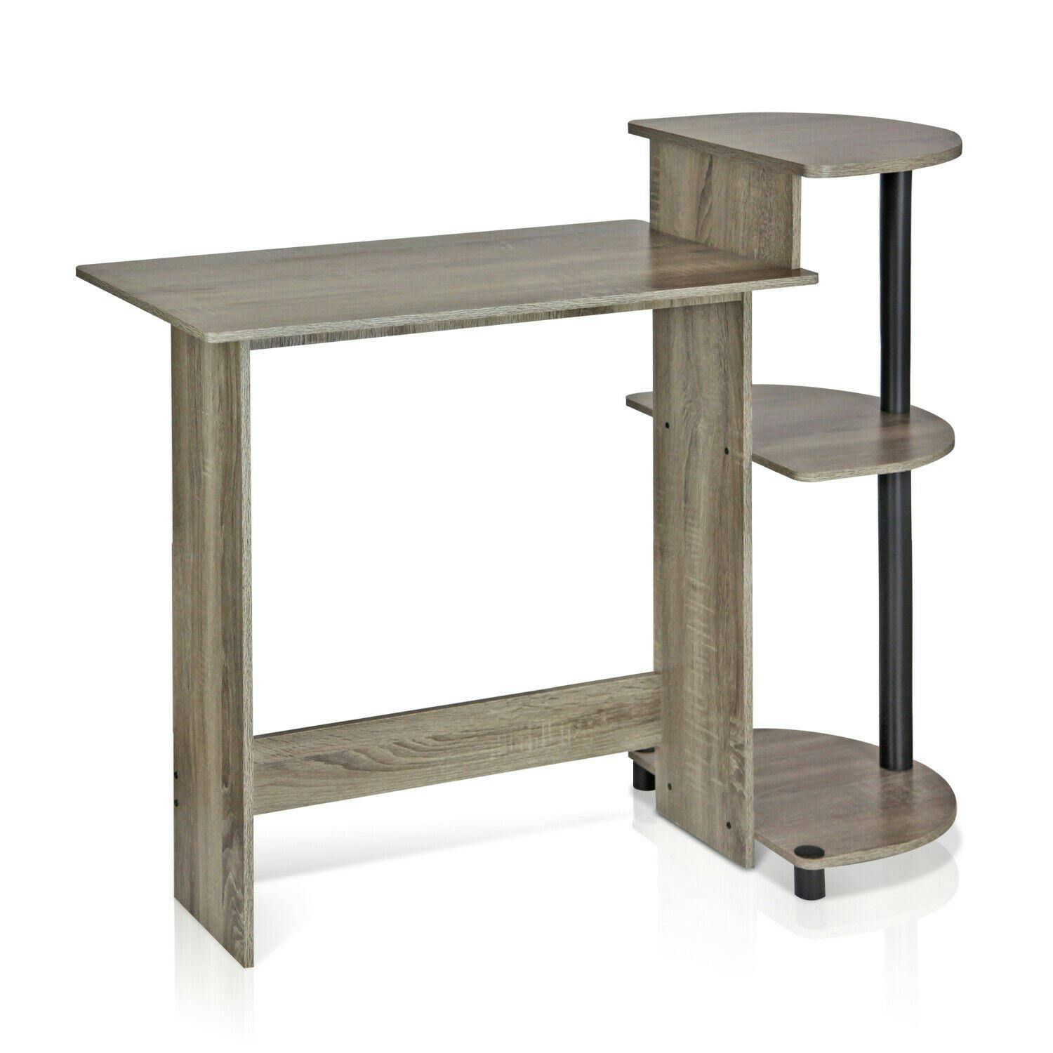 Rackhams Grey/Black Premium Desk | Compact Computer Desk With Shelves, French Oak /Bk For Smart Space Utilization | 11181Gyw
