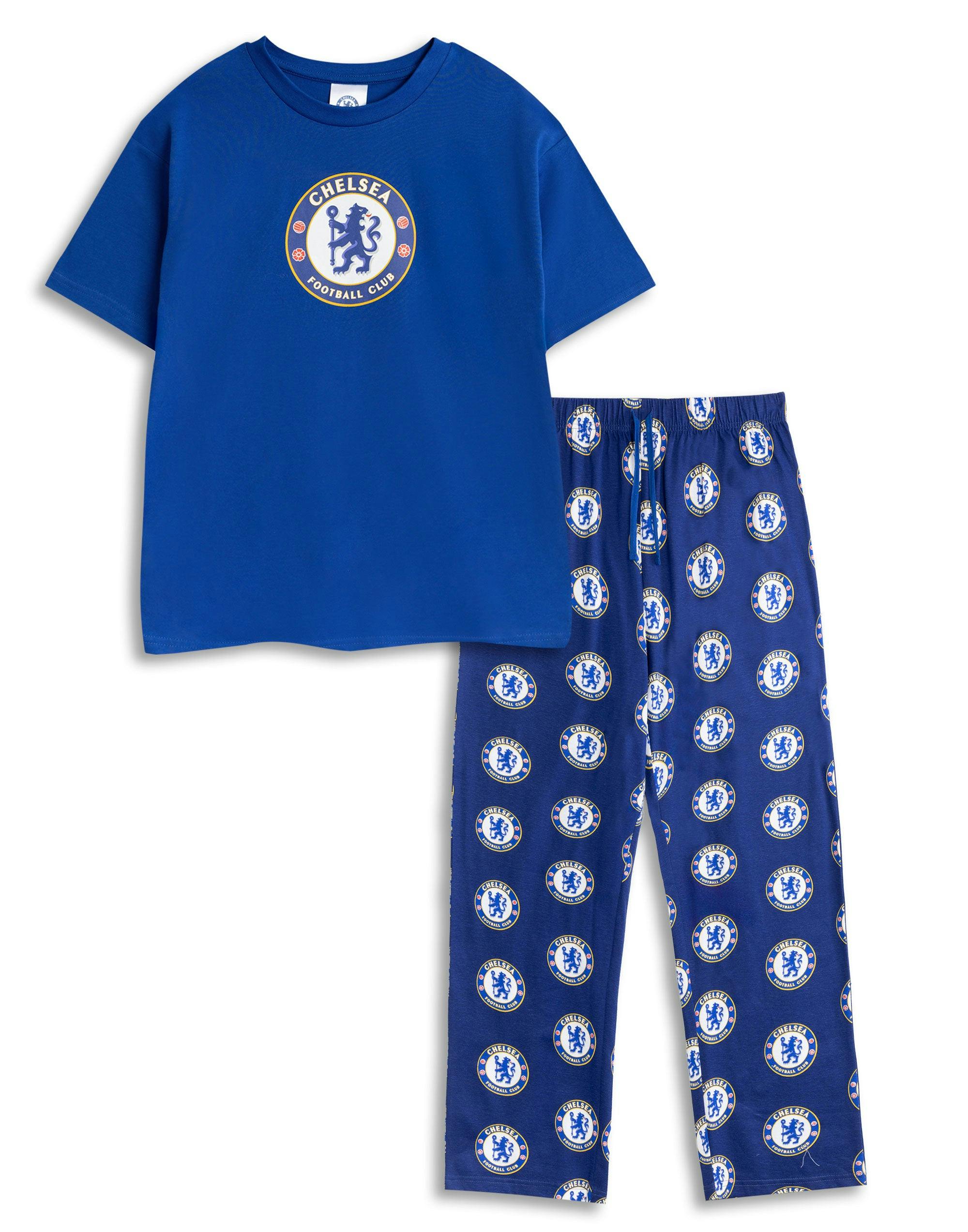 Vanilla Underground Men's Blue Chelsea Logo Short Sleeve Long Leg Pyjama Set - X-Large