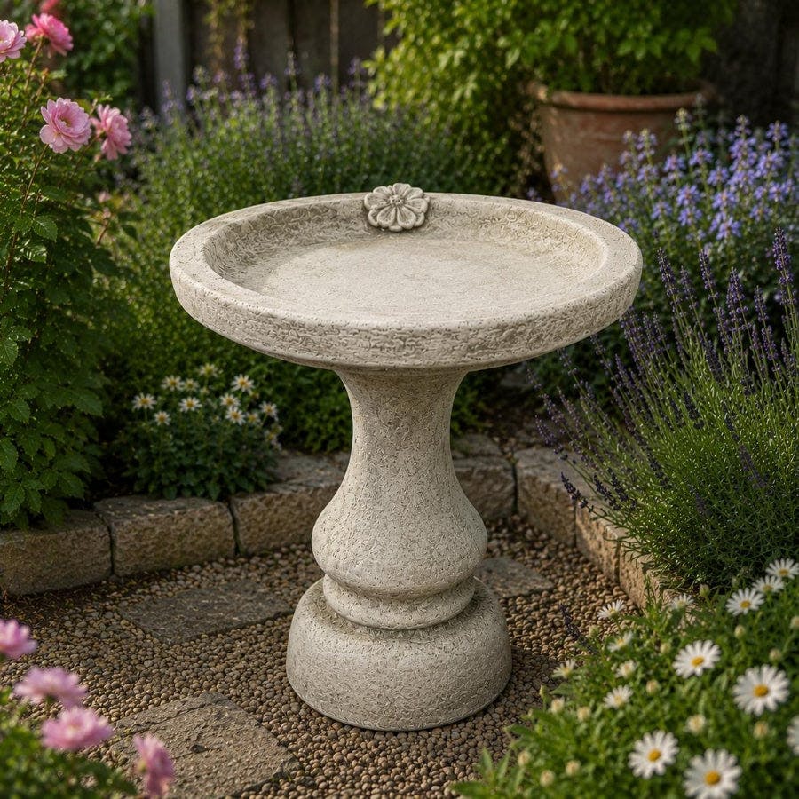 Osn Stone Cast Blossom Design Birdbath With Decorative Pedestal