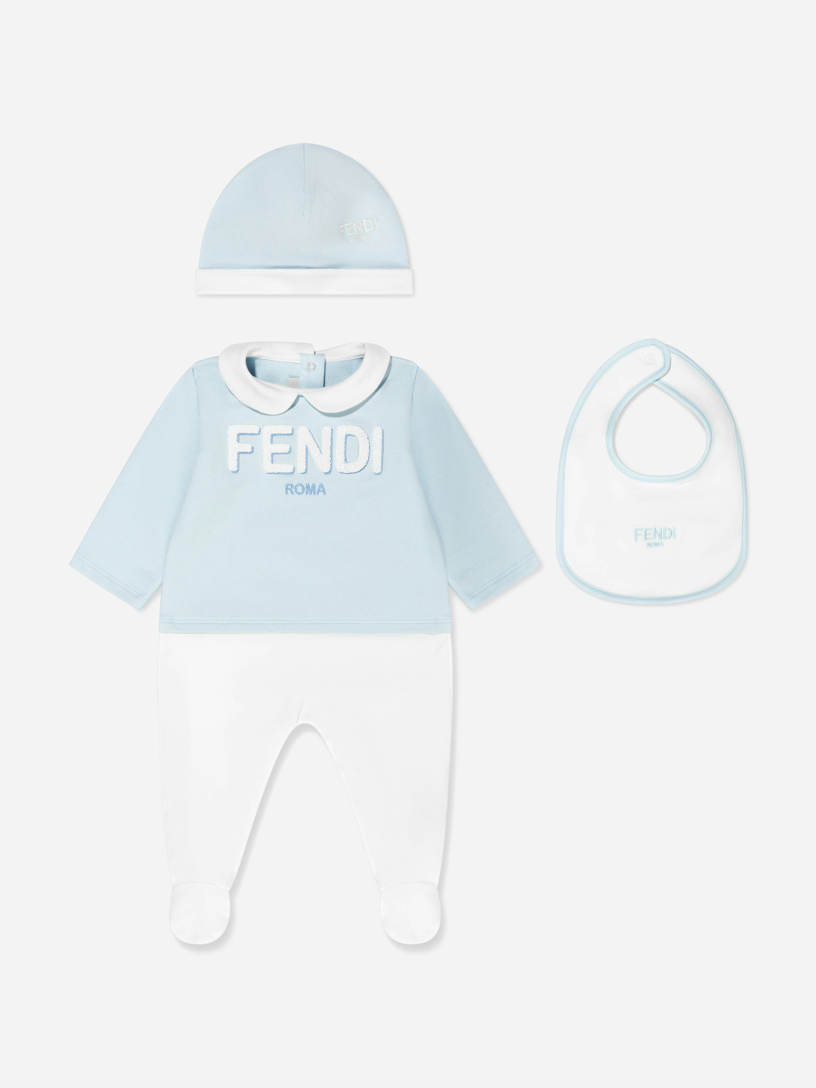 Fendi Kids Boys Blue Fendi Baby Babygrow Gift Set In - 6 Mths