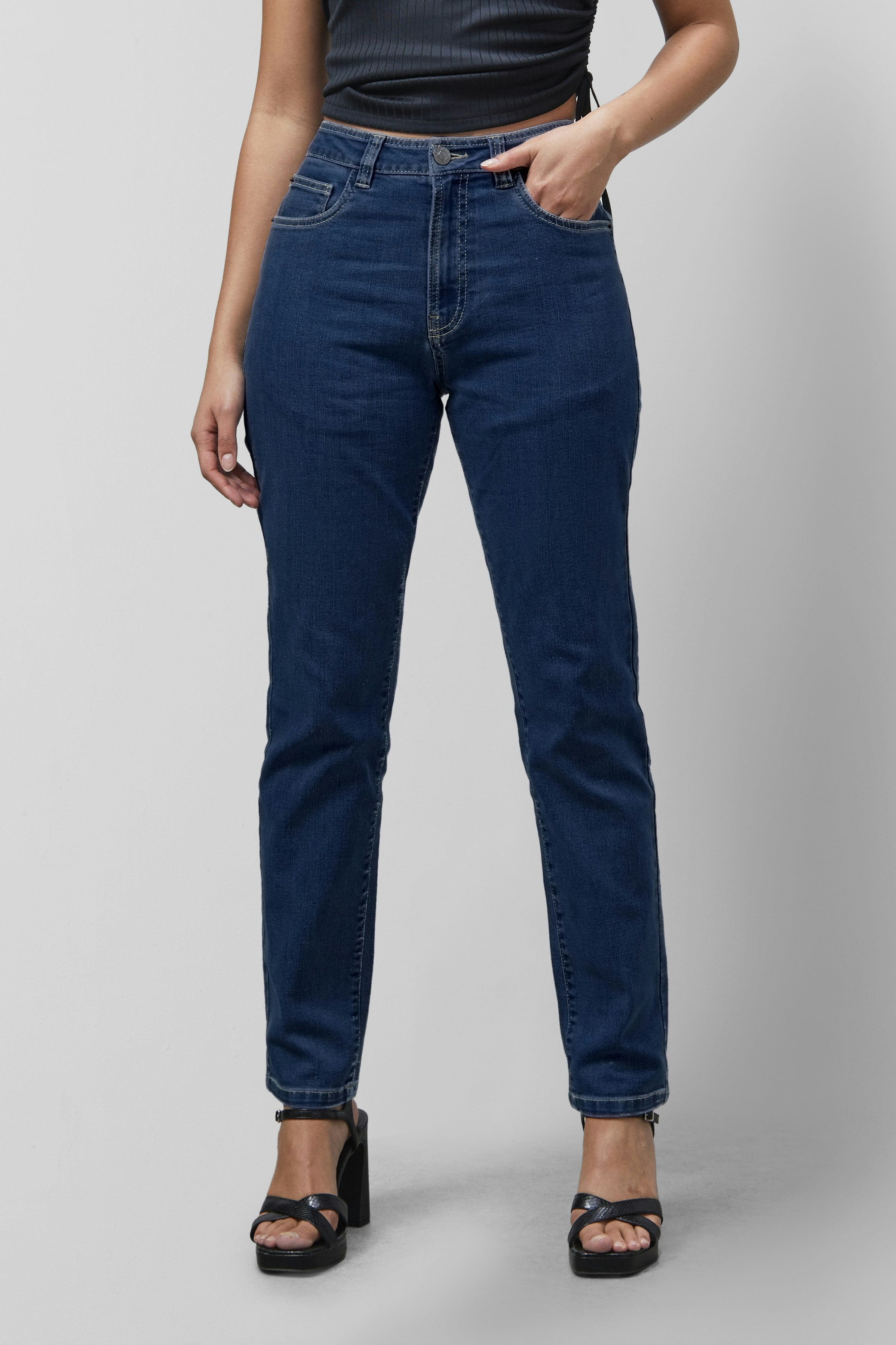 Enorsia Blue Authentic High Waist Boyfriend Jeans - 12 - Deep - 77.4% Cotton, 14.4% Polyester, 7% Viscose, 1.2% Elastane
