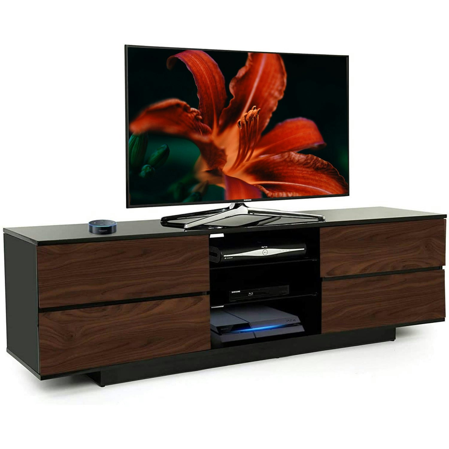 Centurion Supports Black Avitus High Gloss With 4-Walnut Drawers For 32"-65" Led/Oled/Lcd Tv Cabinet - Fully Assembled