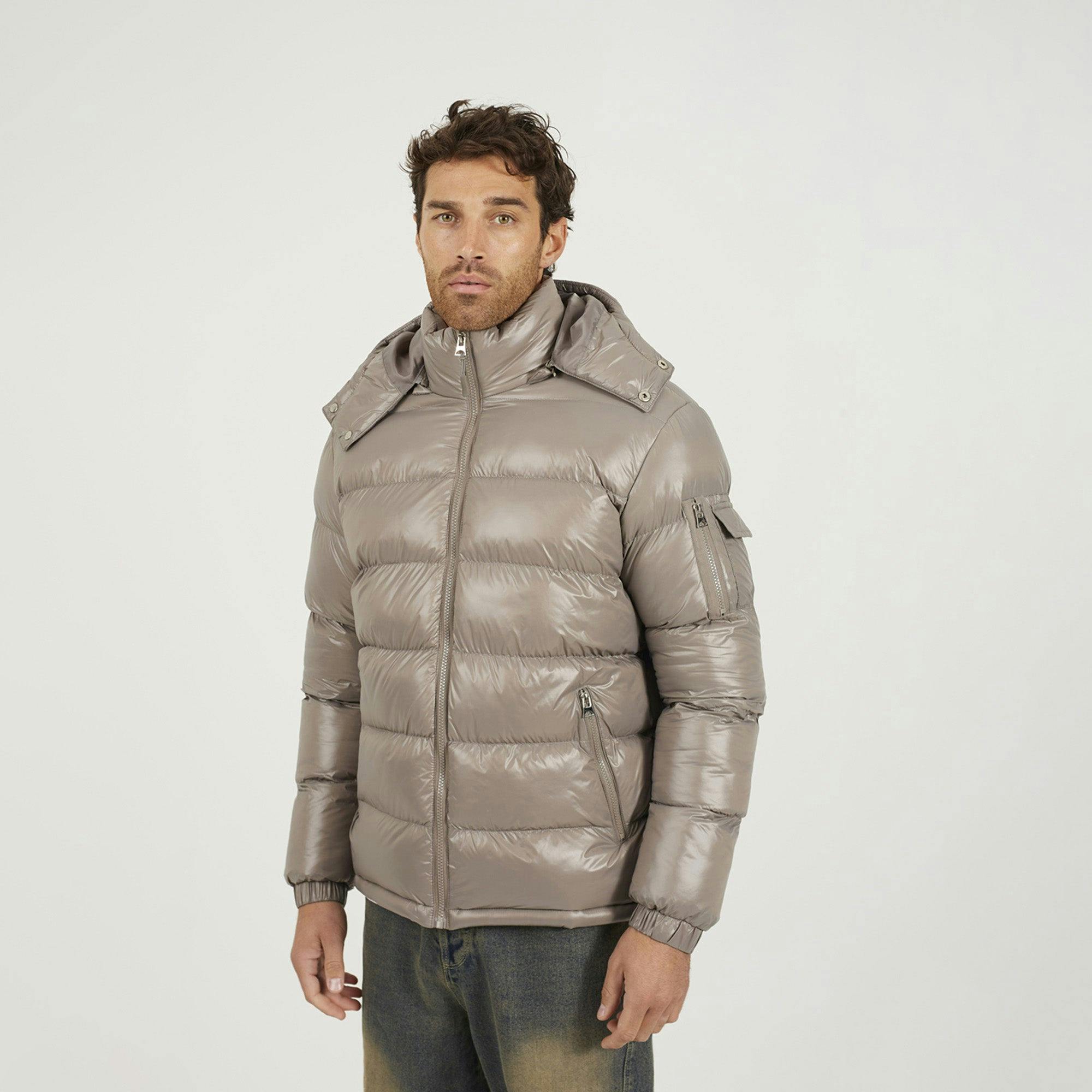 Brave Soul Hooded Padded Puffer Jacket With Detachable Hood - Taupe - Taupe - Xl