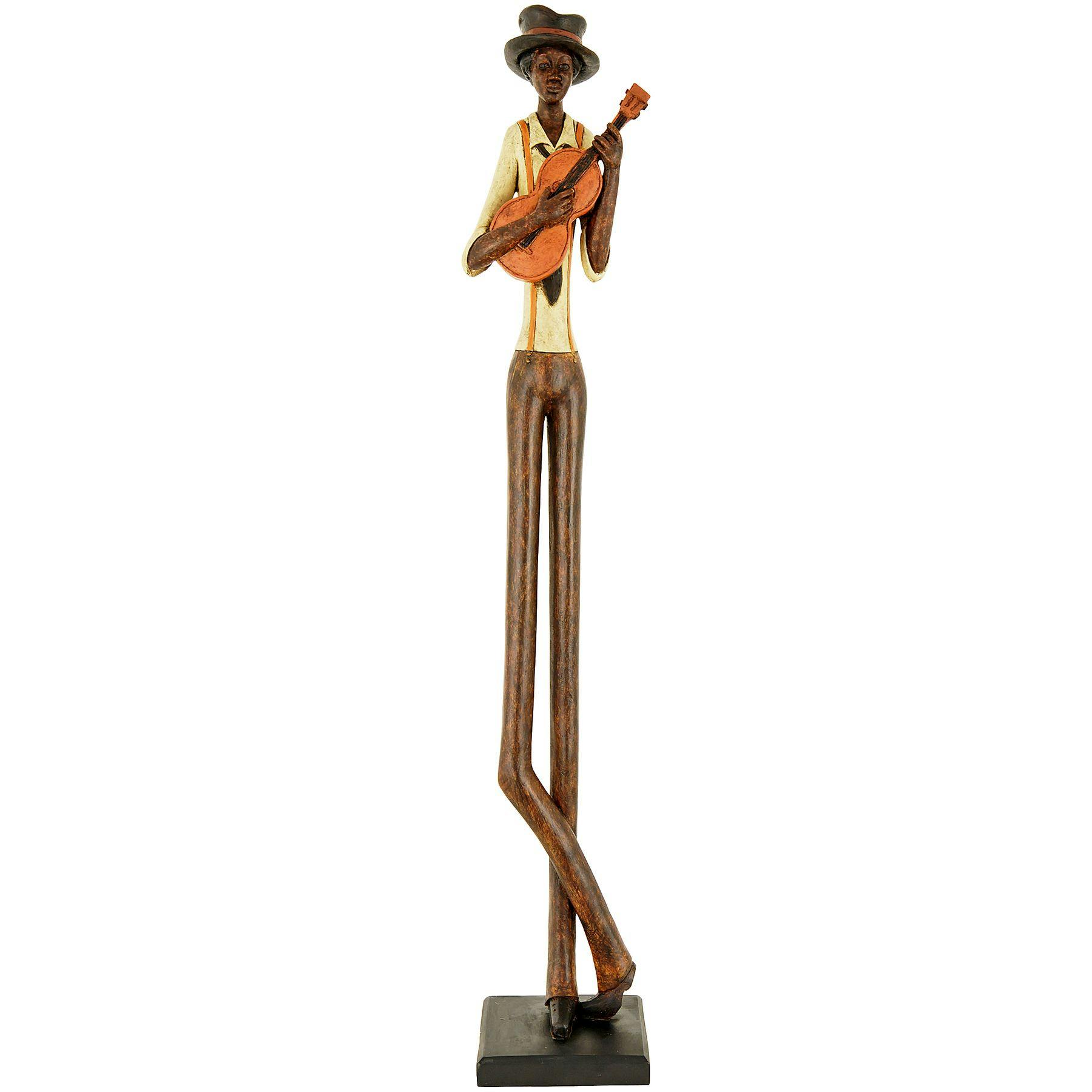 Hill Interiors Brown/Cream Standing Jazz Band Strings Guitar - One Size - 100% Resin