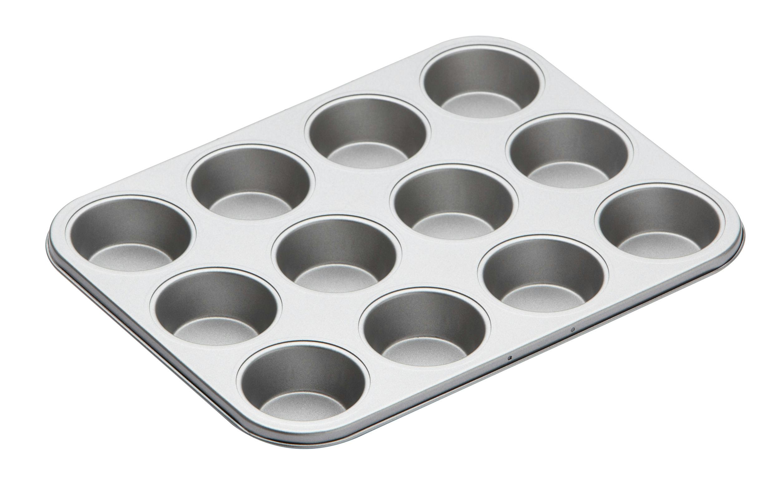 Rackhams Grey Non-Stick Twelve Hole Bake Pan - Steel - Baking Tray
