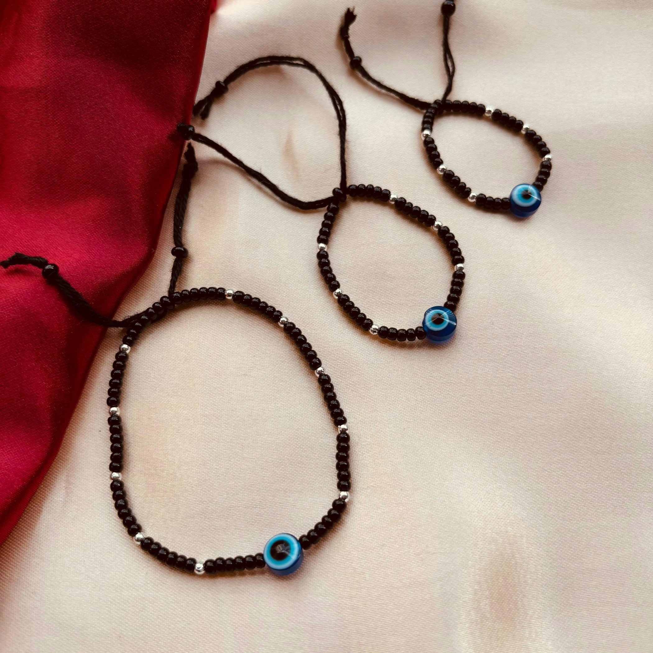 The Colourful Aura Girls Black 'S Adjustable Beads Evil Eye Bracelet For Kids & Adults | : Size 4 - Image 2