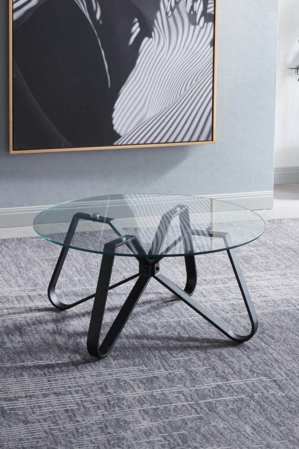 Rackhams Black/Light Round Coffee Table Modern Sofa Side Table - Clear