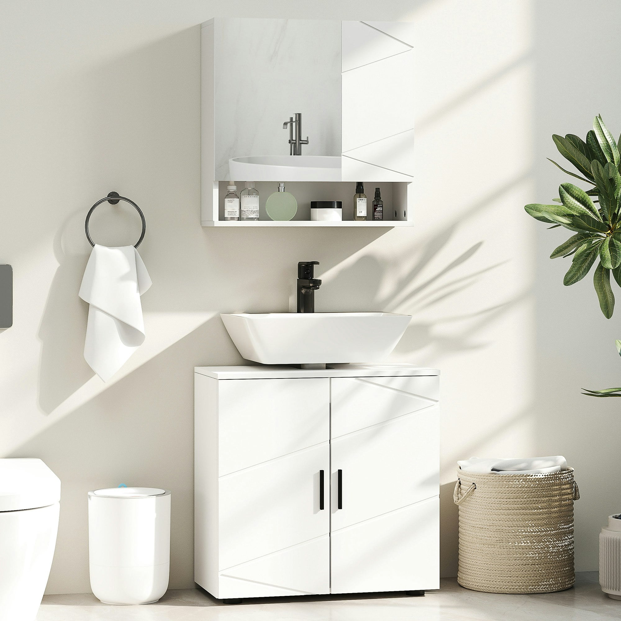 Rackhams White Bathroom Vanity Unit, Under Sink Cabinet With Shelf, - Particle Board - Modern