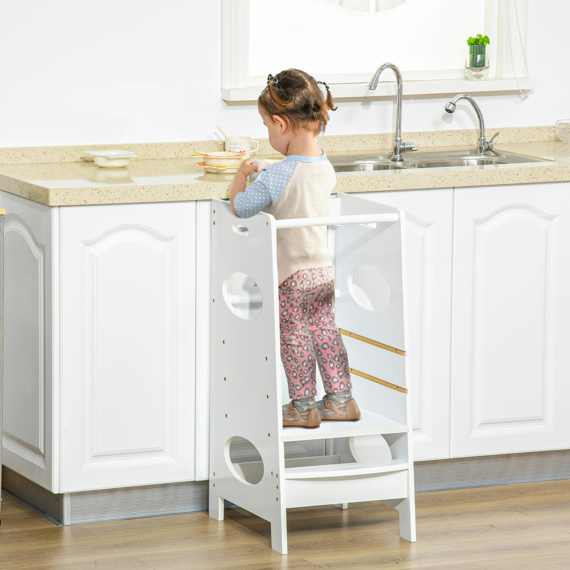 Rackhams Kids Step Stool Toddler Kitchen Stool W/ Adjustable Standing Platform