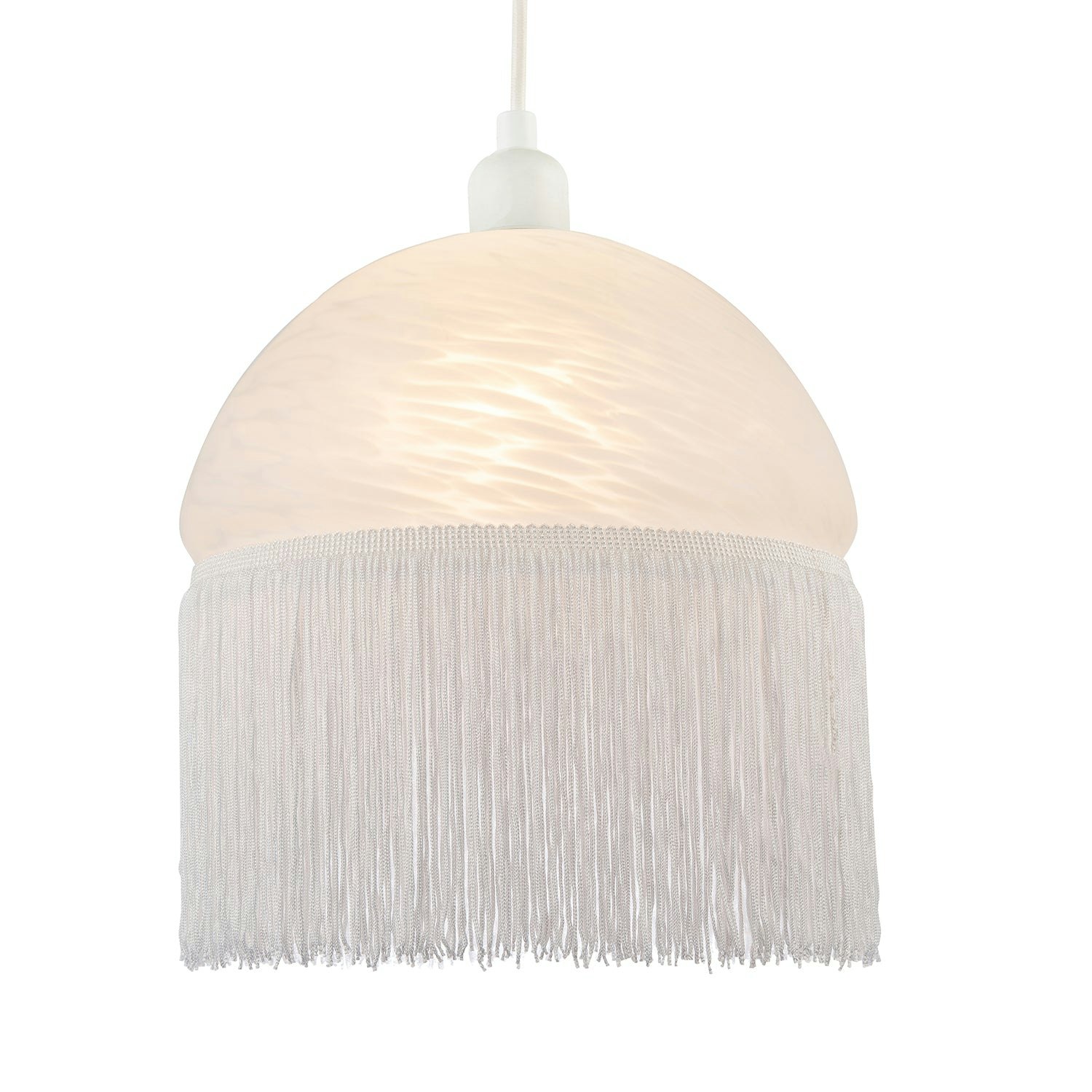 Rackhams White Traditional Opal Domed Glass Pendant Shade With Long Tassels
