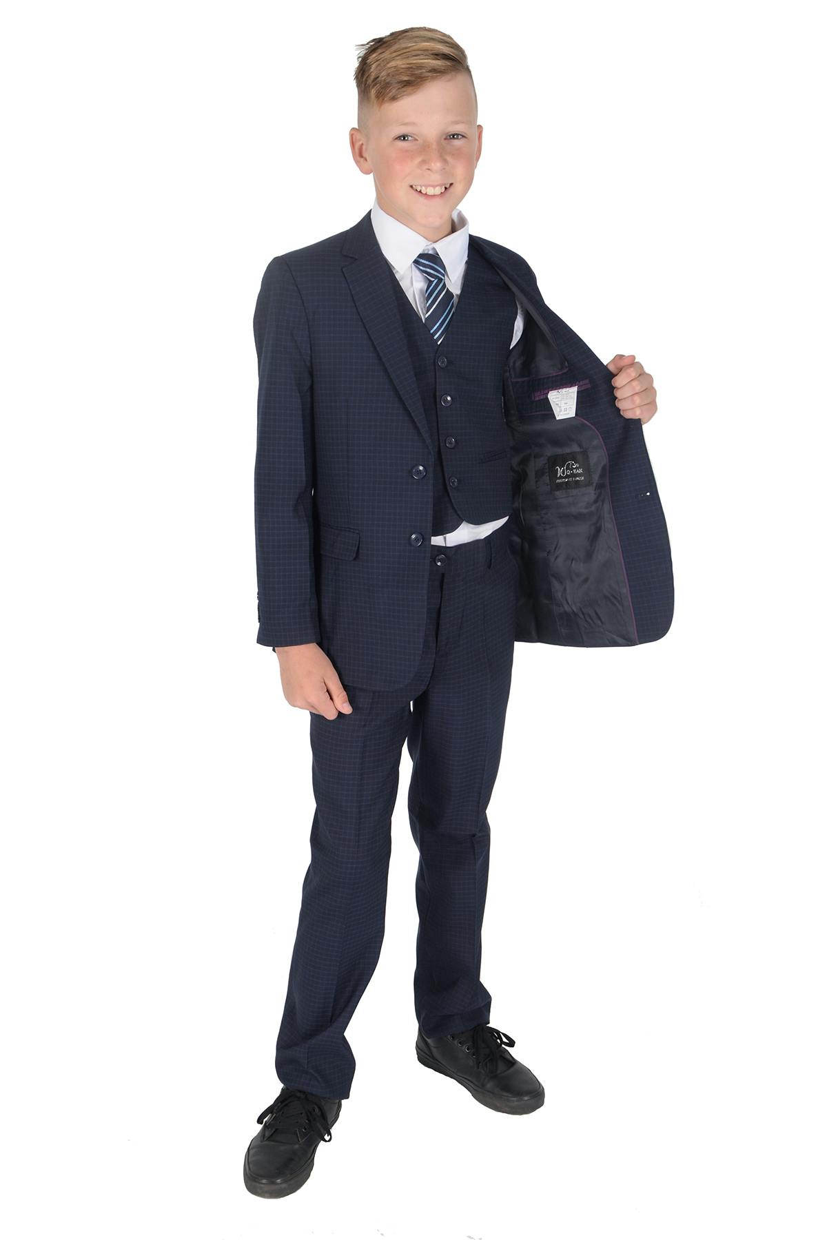 Cinda Blue 5 Piece Navy Checked Suits - 8-9 Years