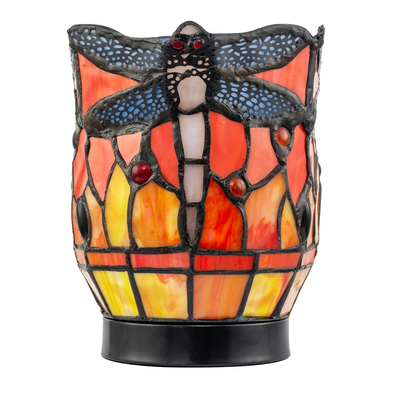 Happy Homewares Orange/Amber Classic Dragonfly Tiffany Uplighter Lamp In And Toned