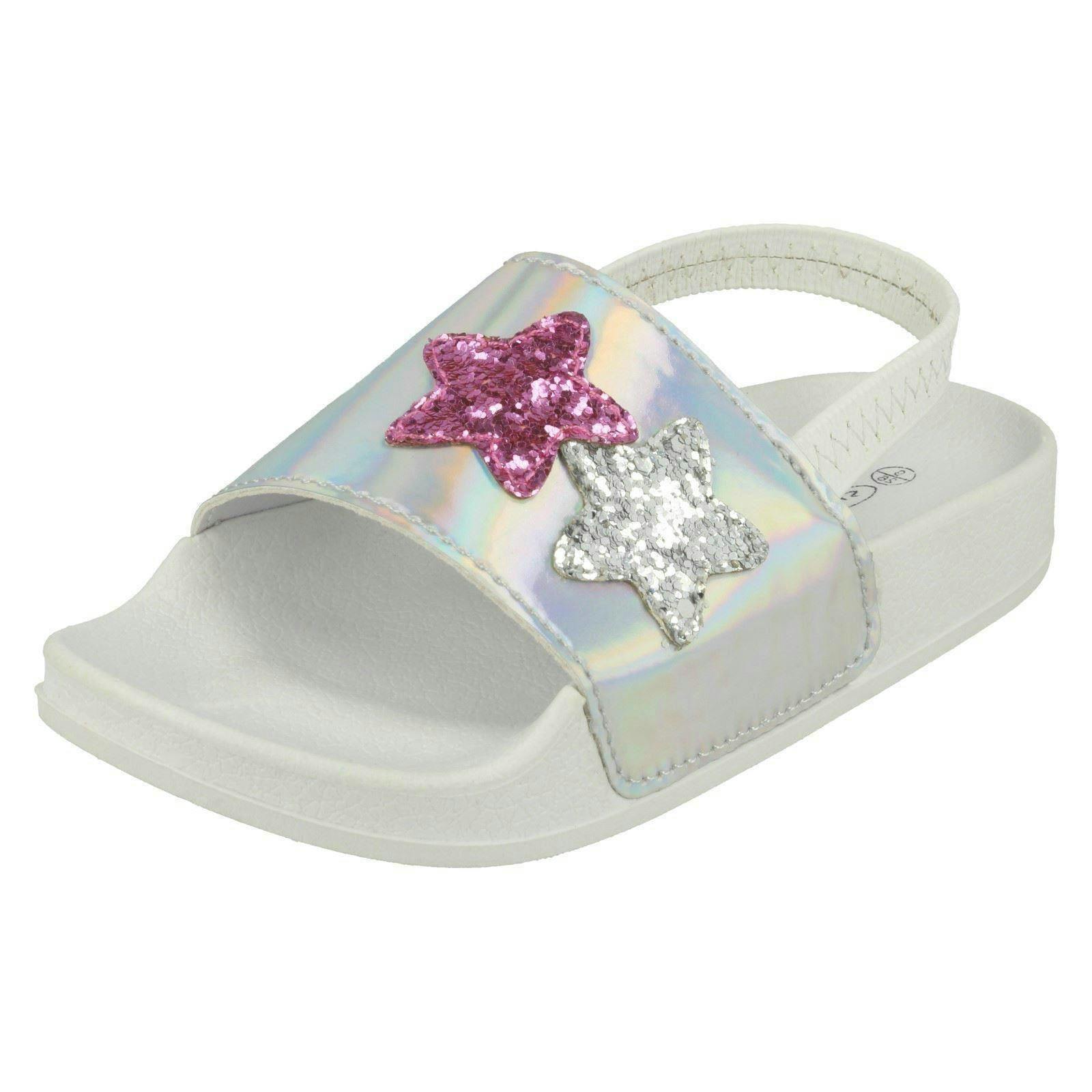 Spot On Girls White Slingback Sliders With Glitter Star Design H0310 - Uk 8 Child