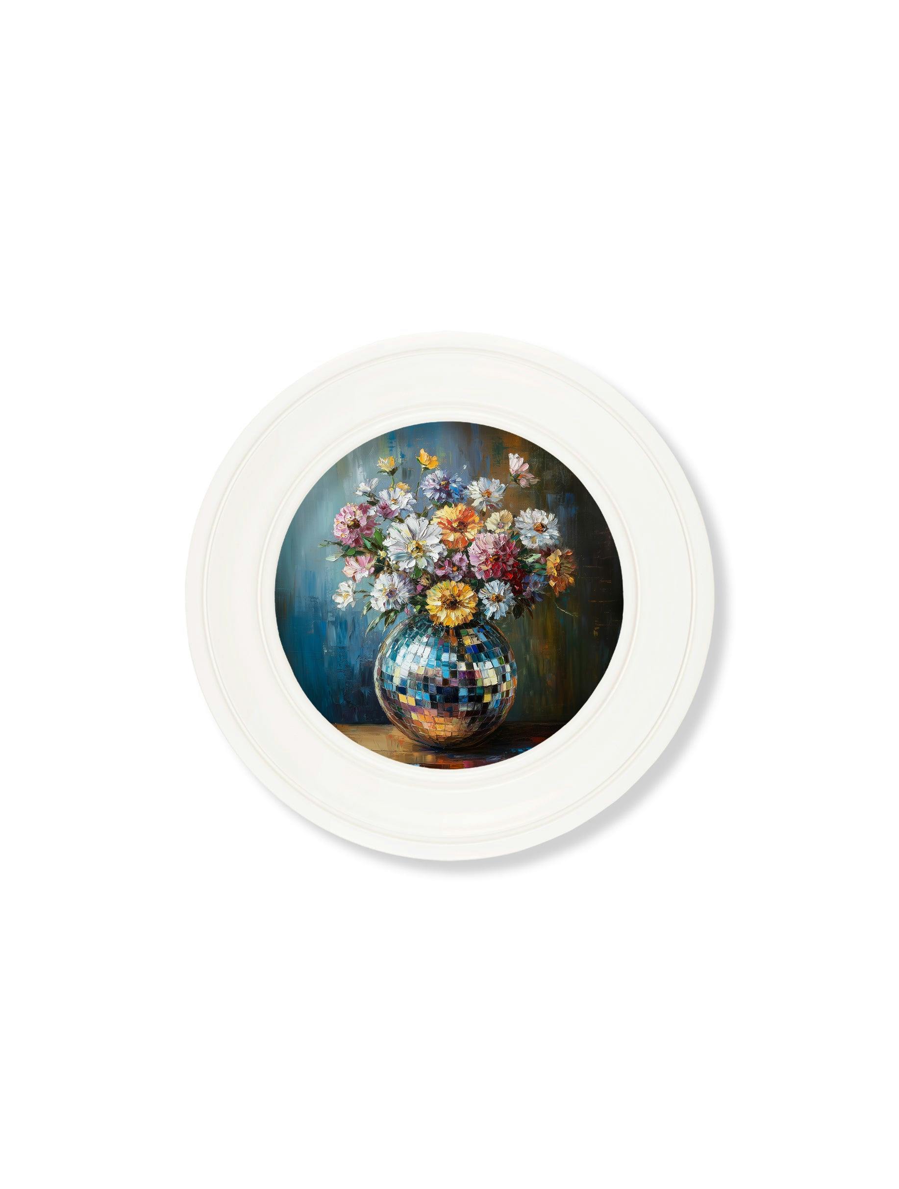 Rackhams White Disco Bloom Wildflowers - Oxford Strong Round Frame - Disco Wildflowers - 44 X 44 Cm