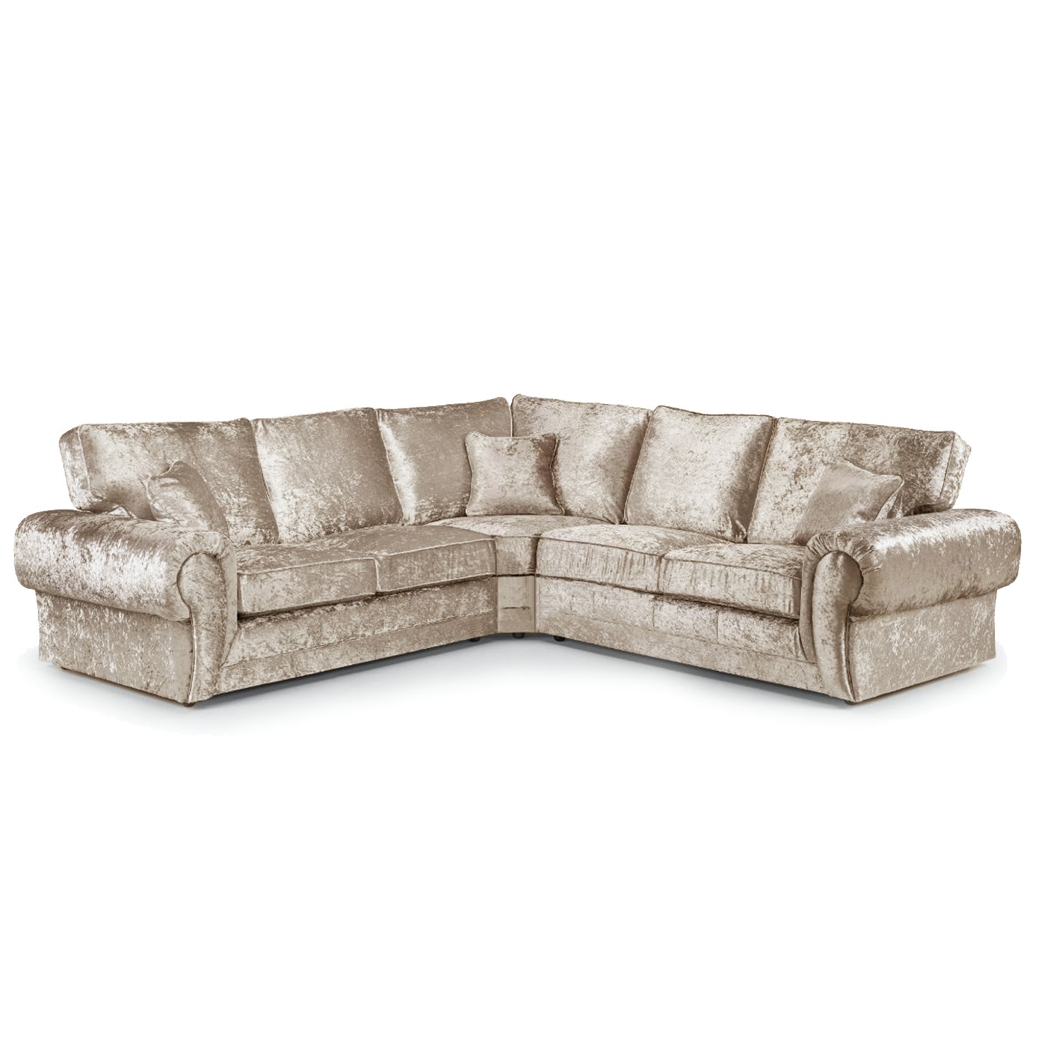 Furnishings For Less Black Chelsea Crushed Velvet Full Back 5 Seater Corner Sofa - Mink