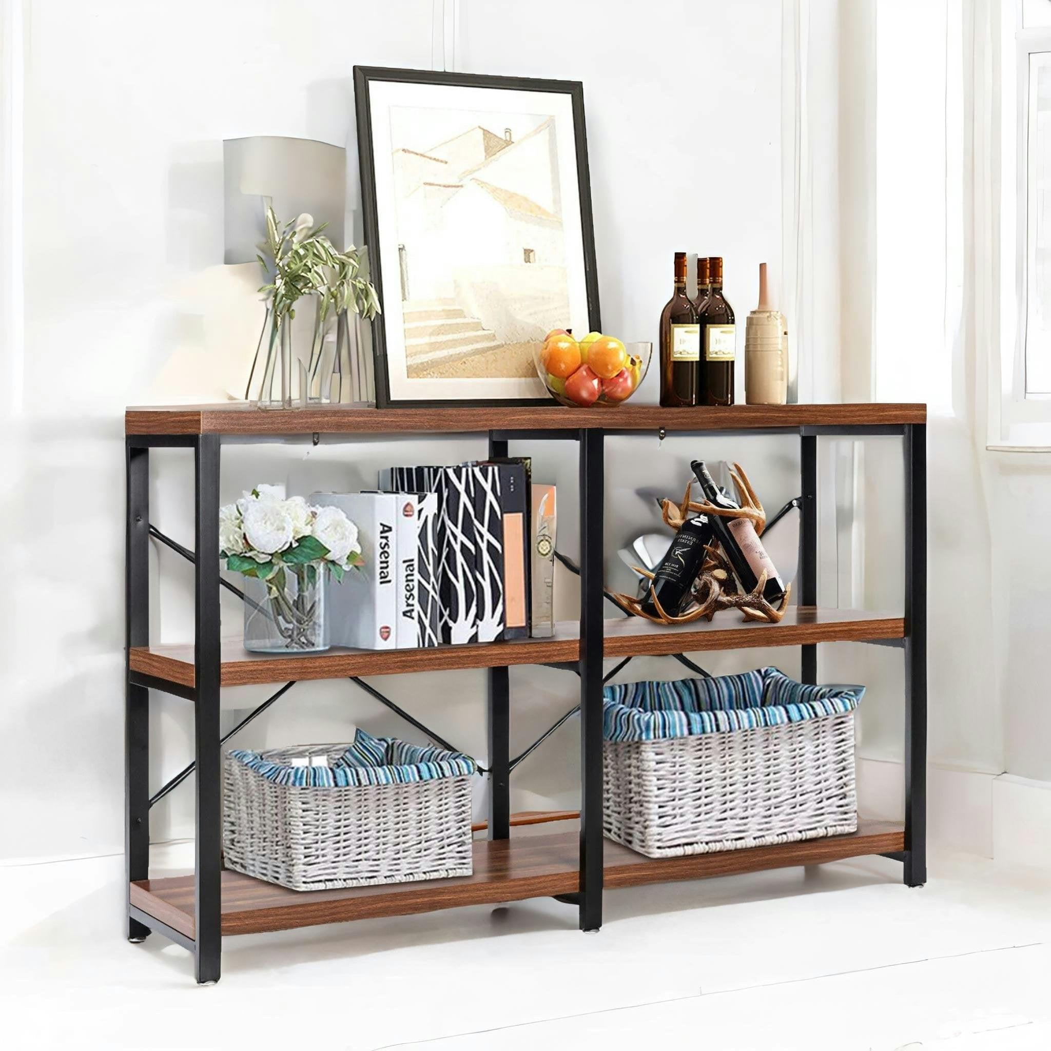 Rackhams Industrial 3 Tier Rustic Console Table With Metal Frame