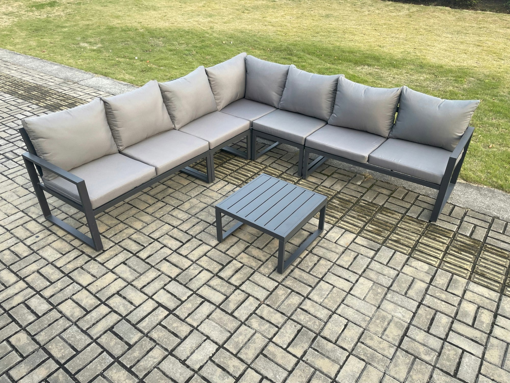Fimous Dark/Grey Outdoor Garden Furniture Patio Lounge Corner Sofa Aluminium Set With Square Coffee Table
