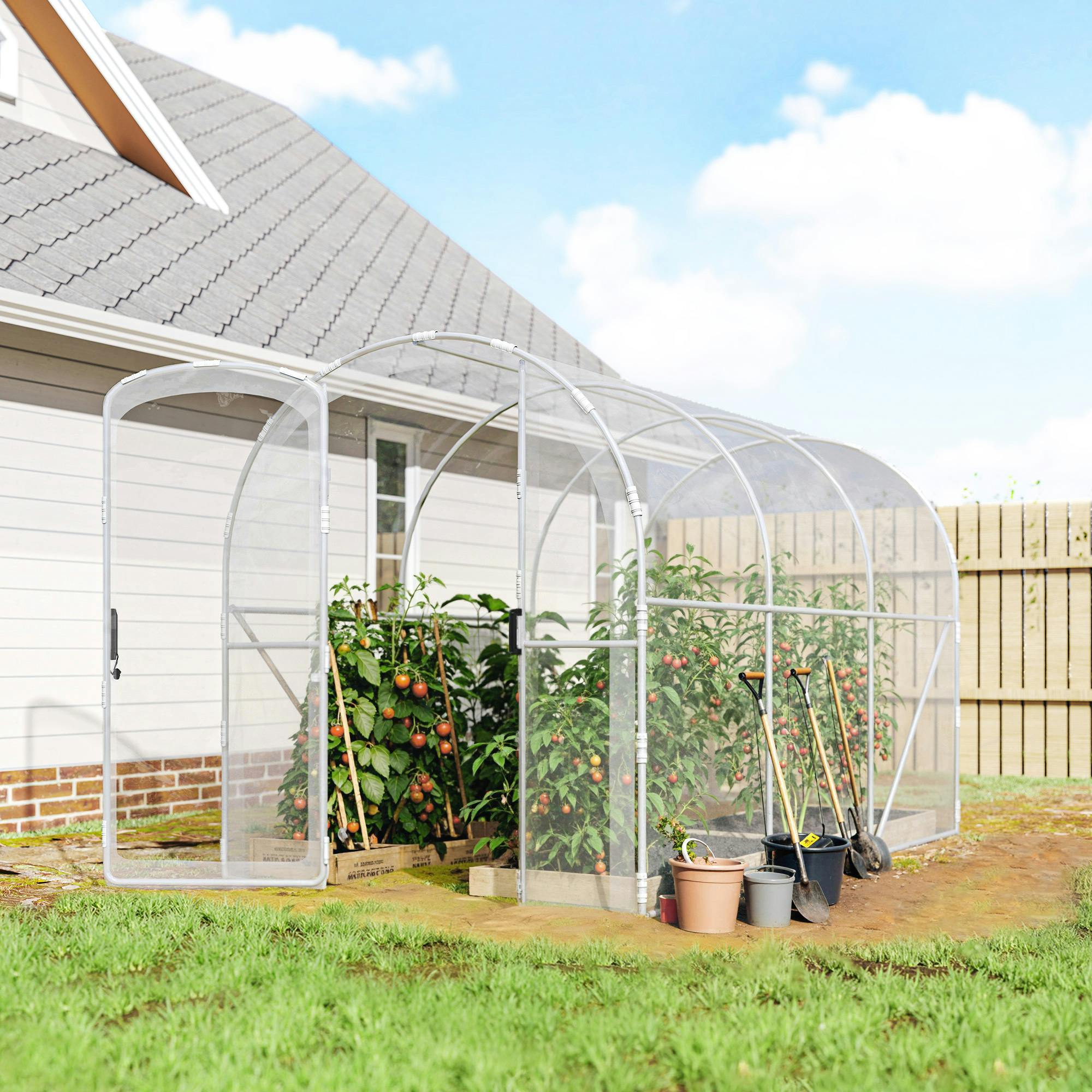 Rackhams 3 X 2 X 2M Polytunnel Greenhouse With Door, Galvanised Steel Frame - Clear