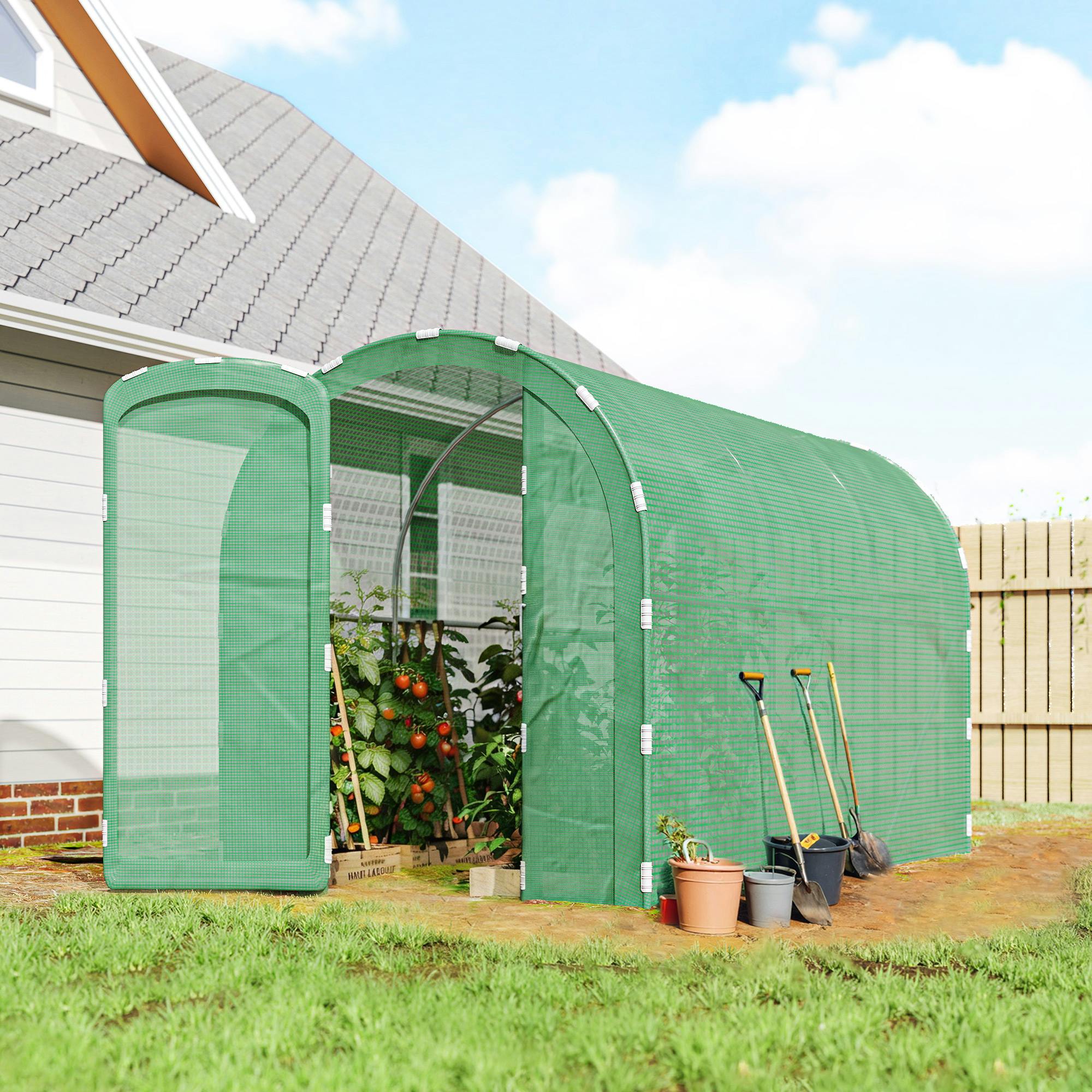 Outsunny Green 3 X 2 X 2M Polytunnel House With Door, Galvanised Steel Frame