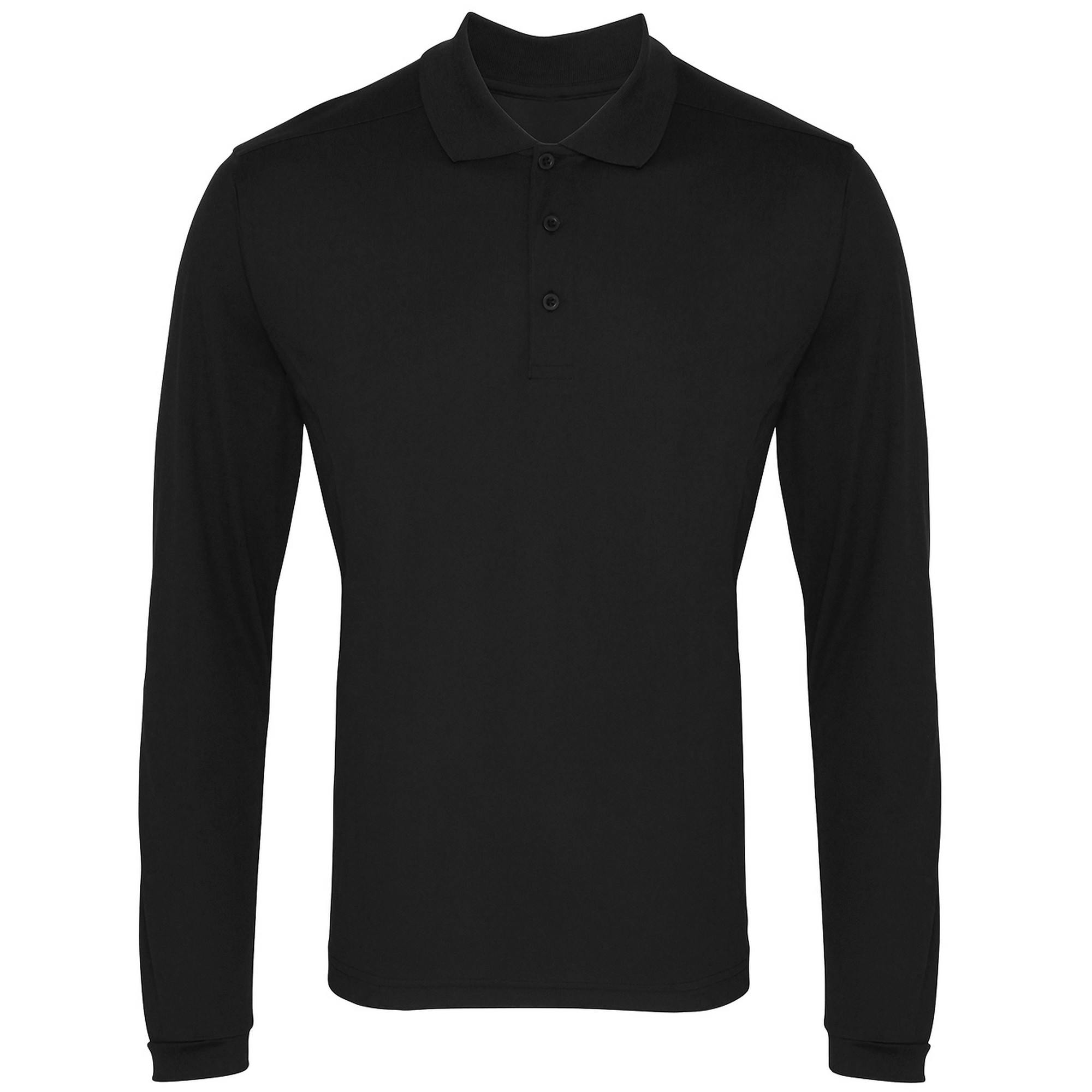 Premier Mens Long Sleeve Coolchecker Pique Polo Shirt (Black) - Size 4XL - Image 3