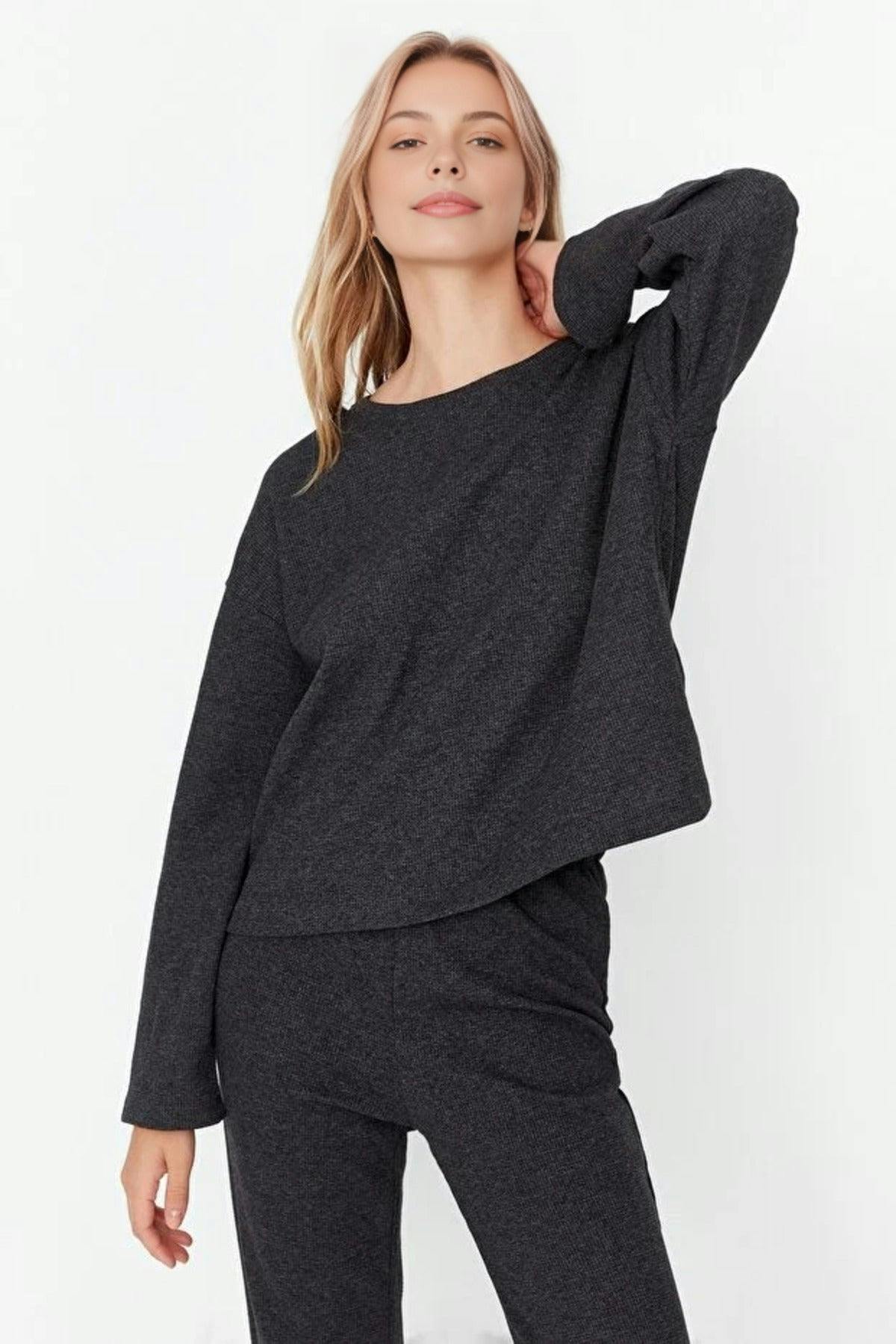 Wovcor Dark/Grey 2-Piece Waffle Knit Pajama Set - Xs