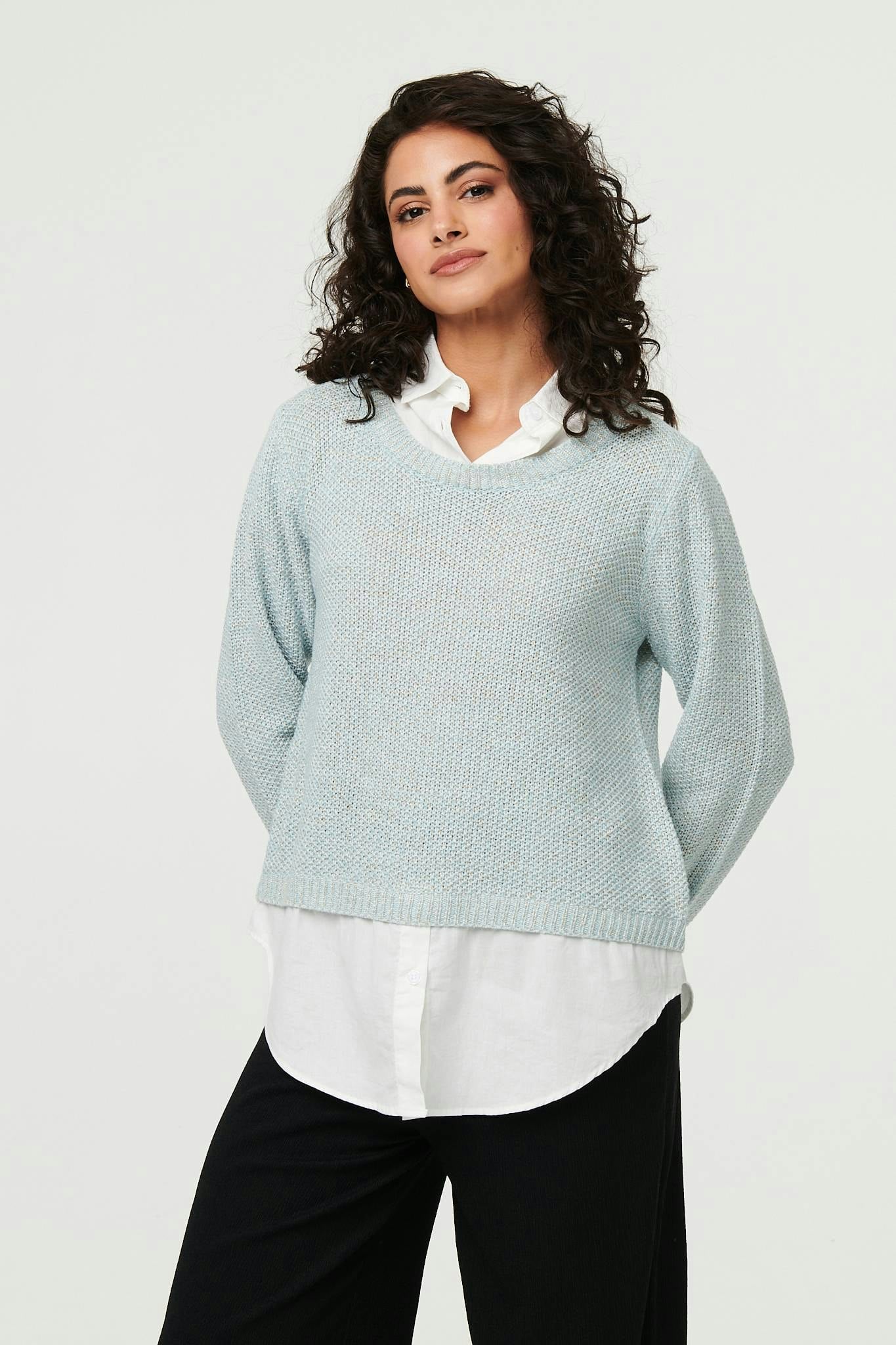 Izabel London Blue Layered Long Sleeve Shirt Jumper Top - 12