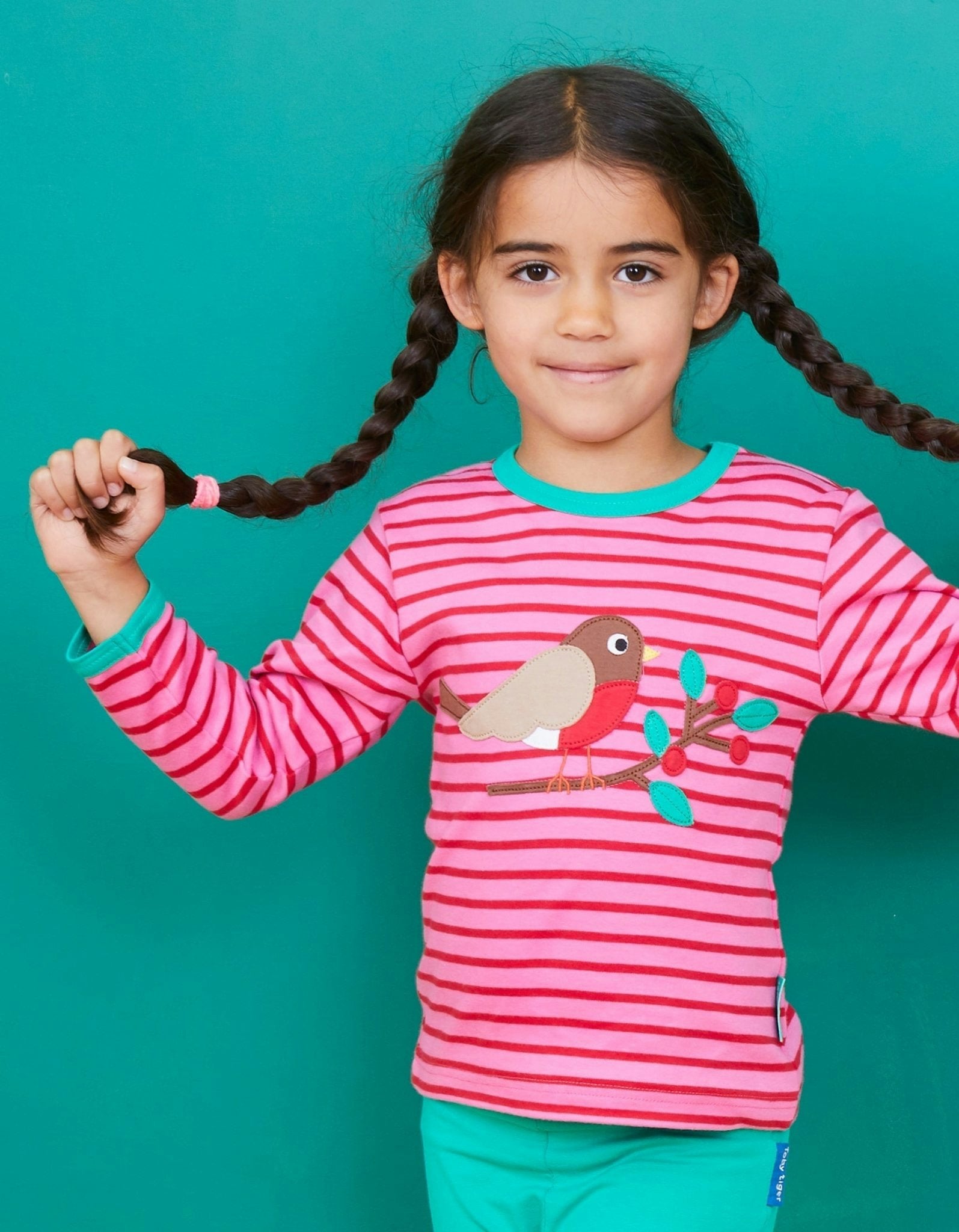 Toby Tiger Green Organic Robin Applique Long-Sleeved T-Shirt - 12-18M / 86Cm
