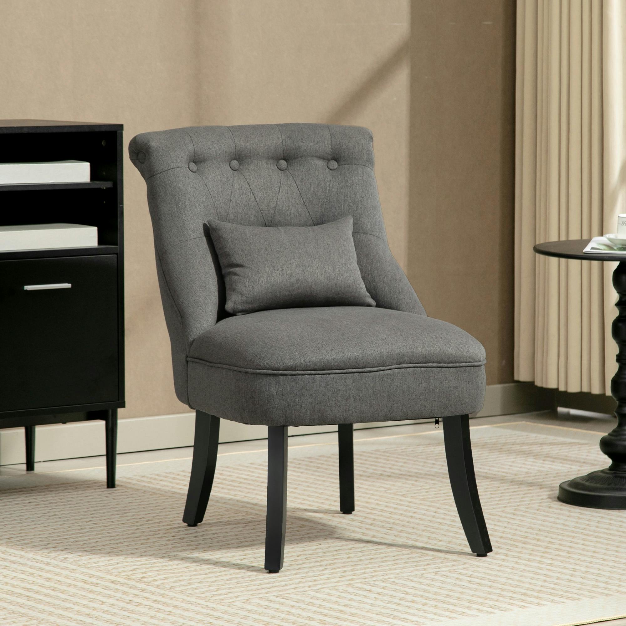 Homcom Grey Fabric Single Sofa Upholstered With Pillow Wood Leg Charcoal
