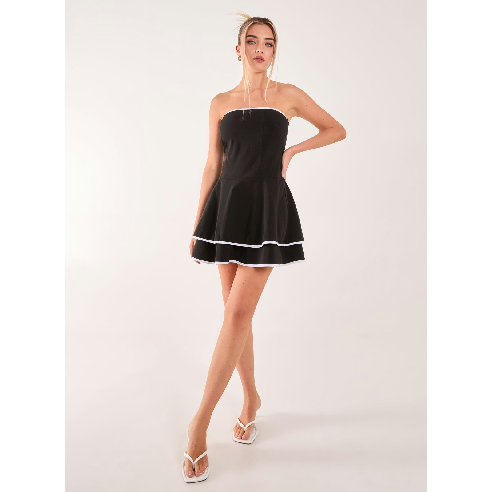 Pink Vanilla Pink/Black Vanilla Bandeau Contrast Binding Mini Dress - L