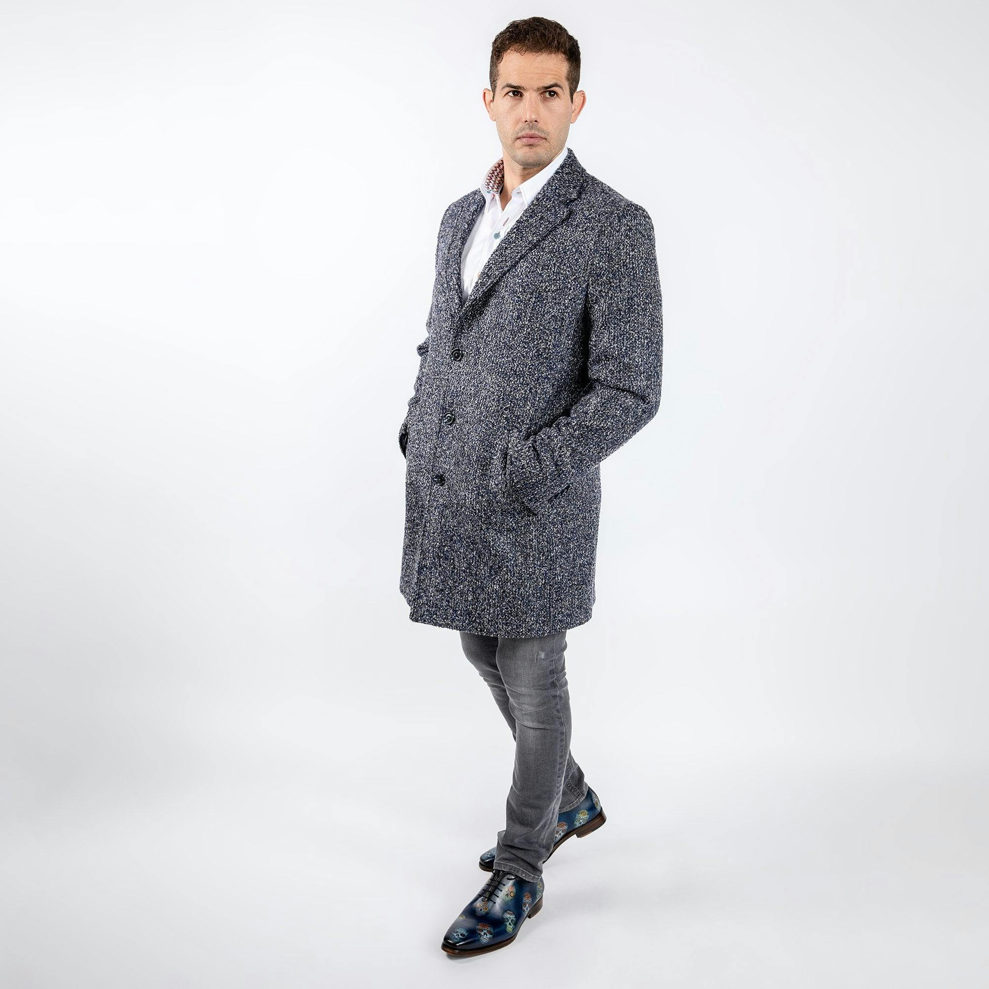Claudio Lugli Brown Boucle Long Coat - 48 Uk/ 58 Eu - Navy