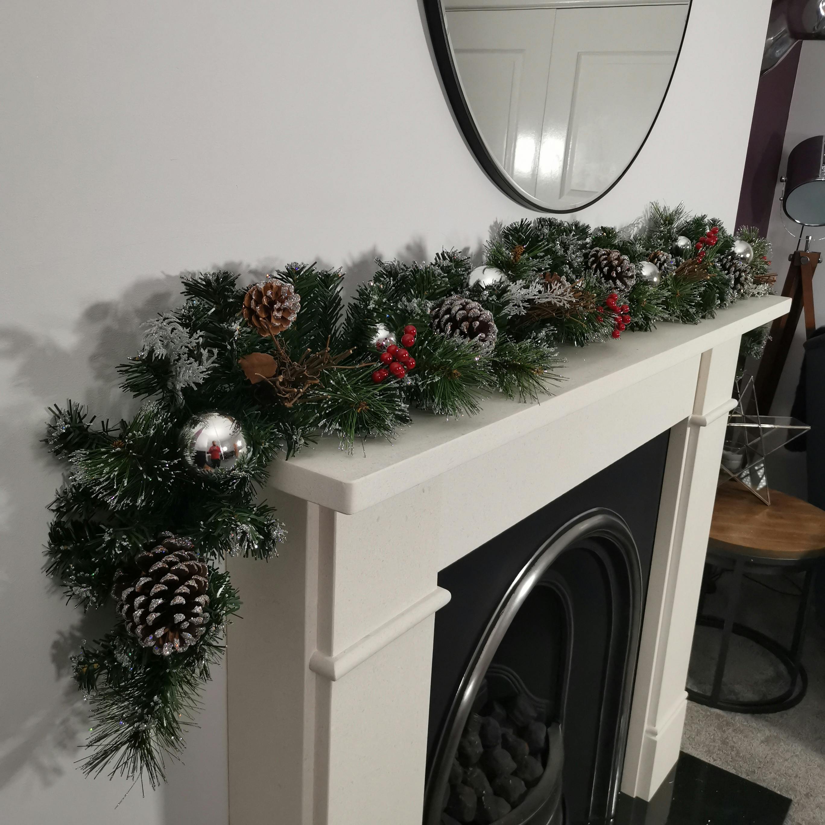 Rackhams Silver Premier 180Cm (6Ft) Festive Dressed Christmas Garland With Berries Pinecones And Baubles