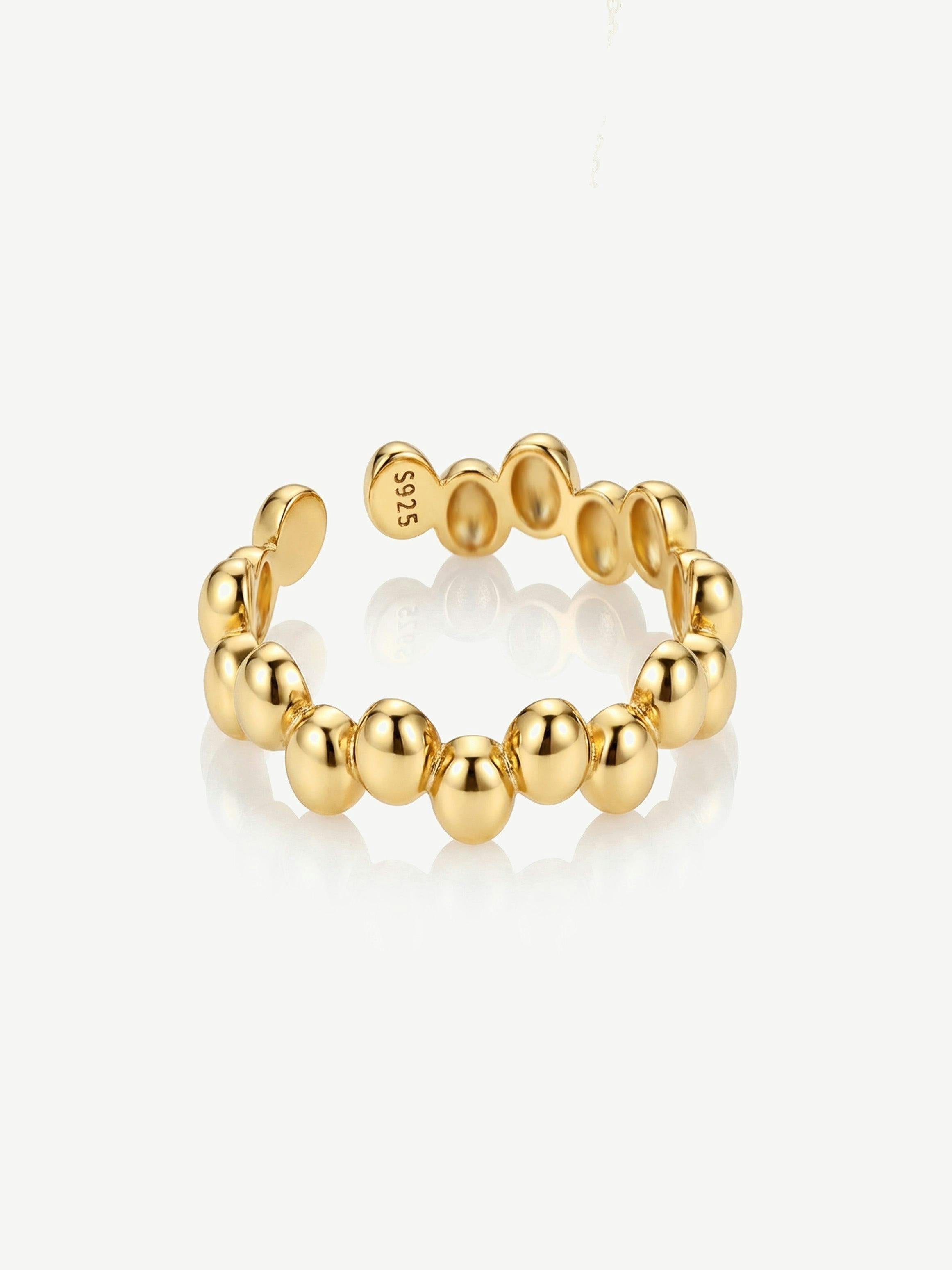 Muchv Gold/Silver Adjustable Beaded Ring In 18K Or