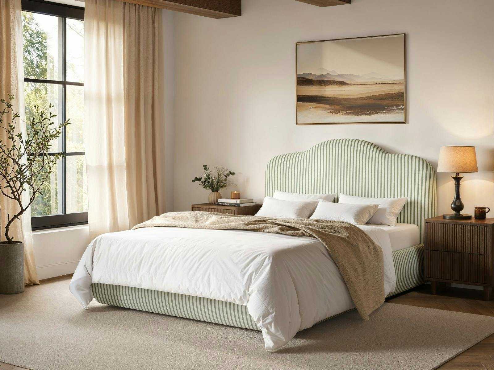Solace+Co Skylynn Cloud Green Double Ottoman Bed With Curved Padded Headboard - Image 3