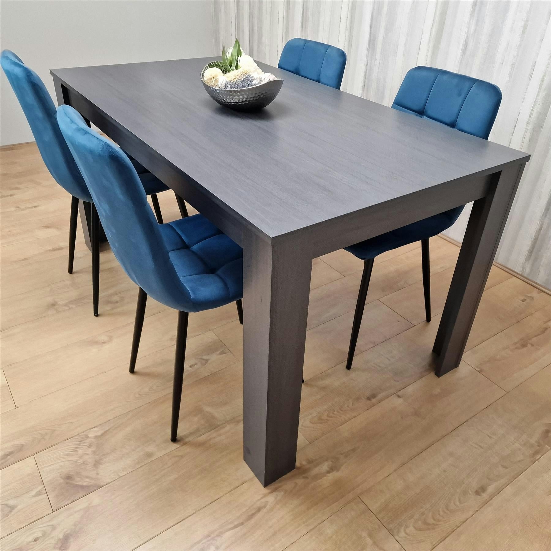 Kosy Koala Unisex Dark Grey Grey Dining Table And 4 Blue Velvet Chairs Kitchen Dining Table For 4 Dining Room Dining Set In - Image 6