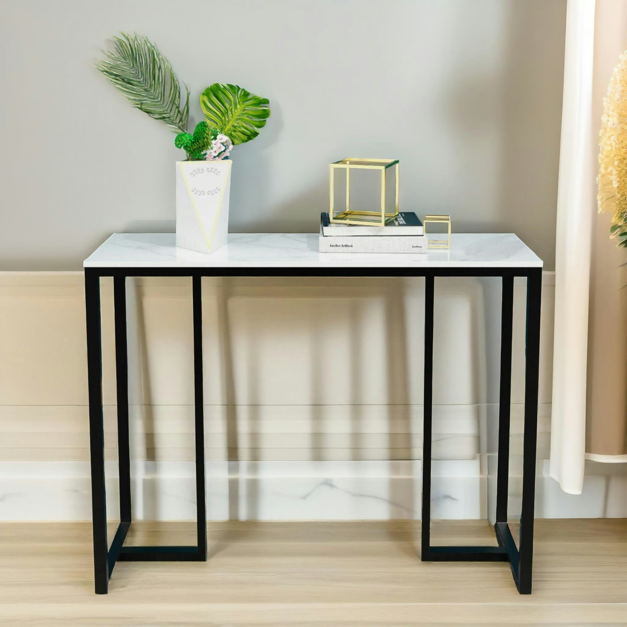 Rafaelo Mobilia Black Faux Marble Console Table
