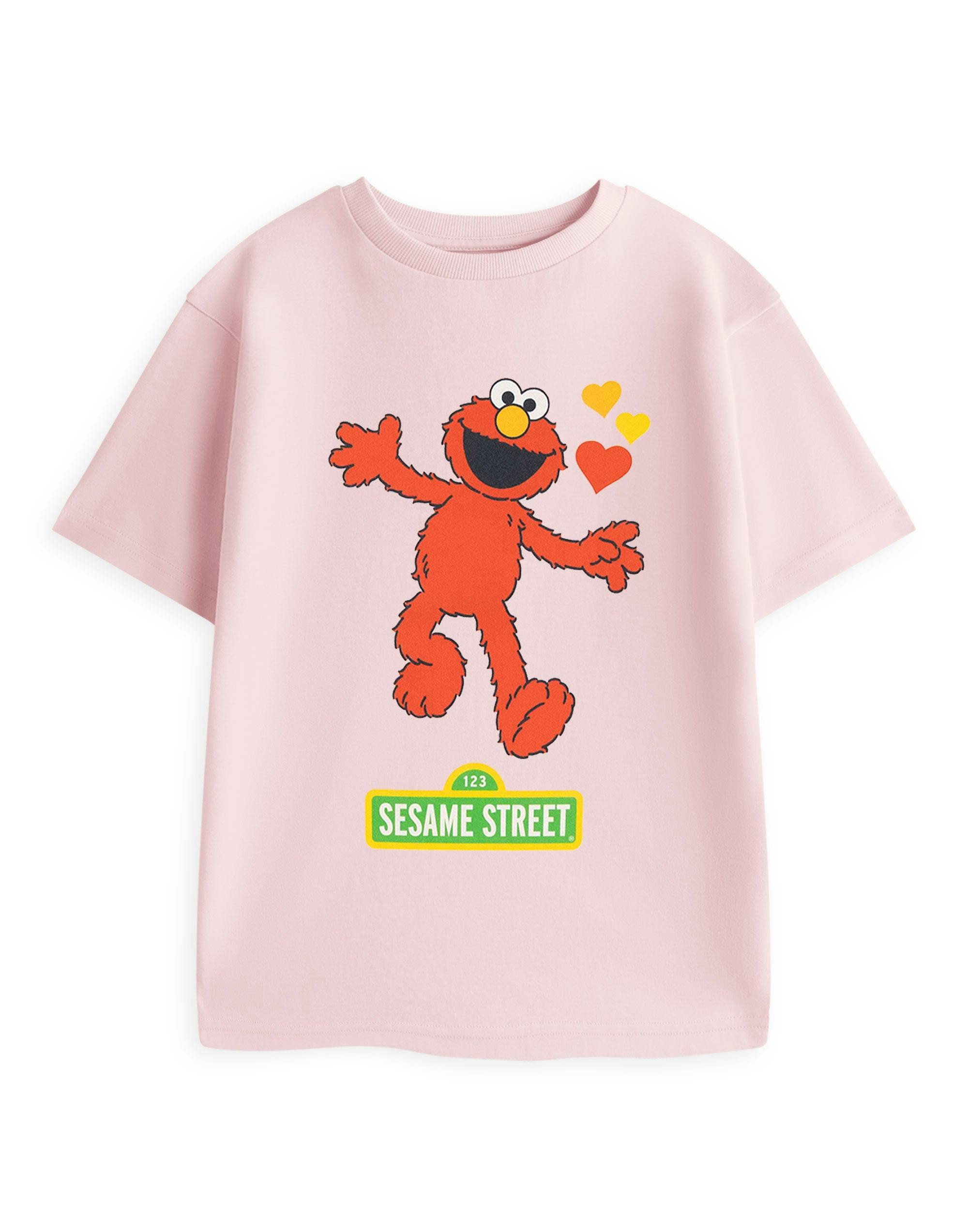Vanilla Underground Girls Pink Sesame Street Elmo Hearts Short Sleeved T-Shirt - 18-24 Months