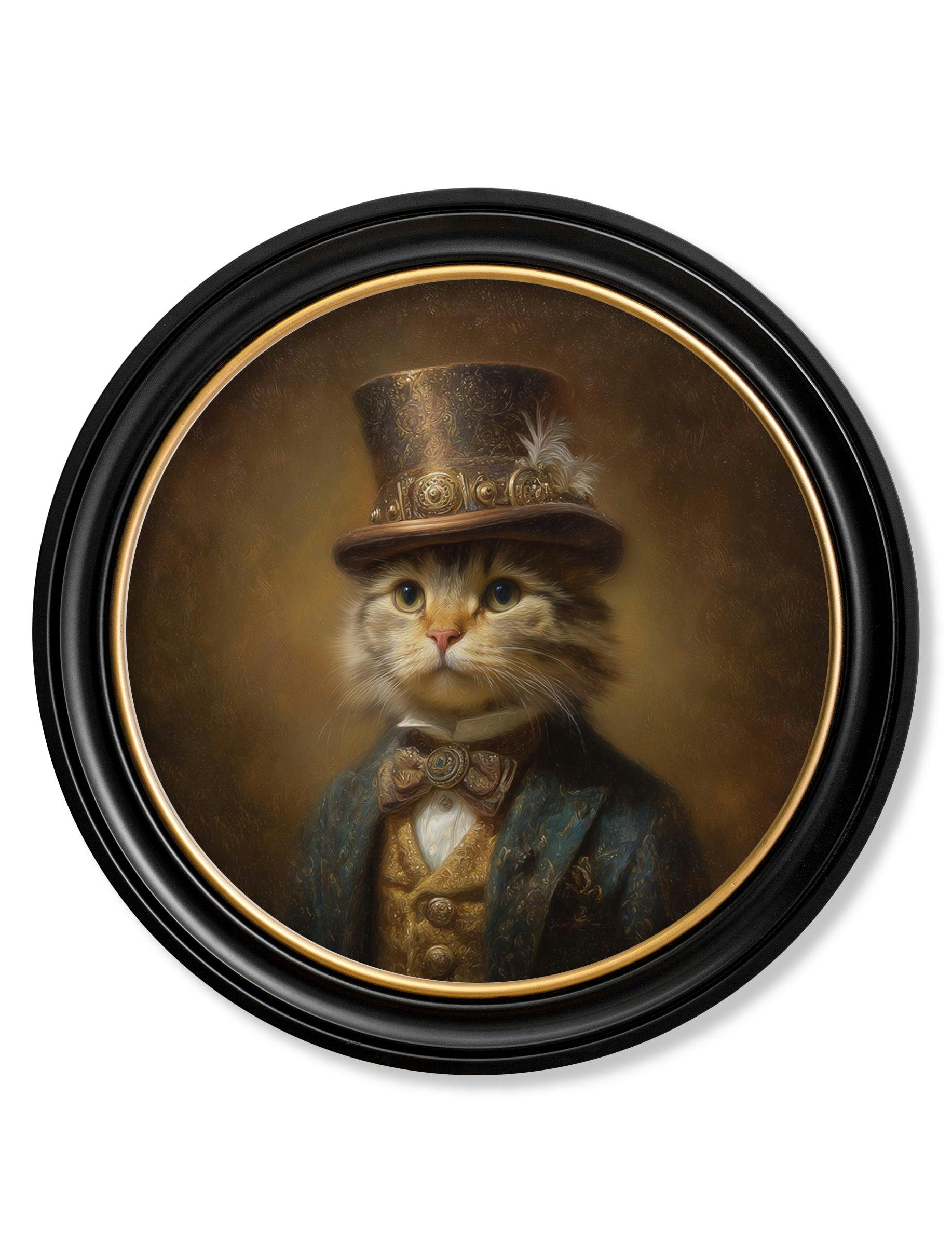 Rackhams Brown/Black/Gold Lord Whiskerby - Gentleman Tabby Cat Oxford Round Frame - 70 X 70Cm